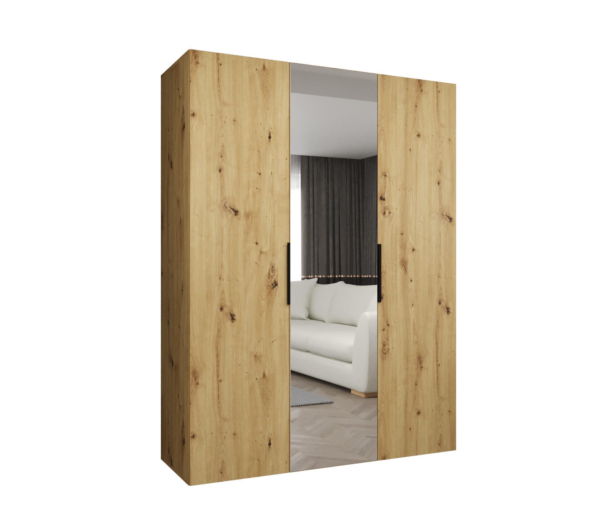 Möbel Kryspol Drehtürenschrank Eiche Artisan, Schwarz 150x202x52 cm