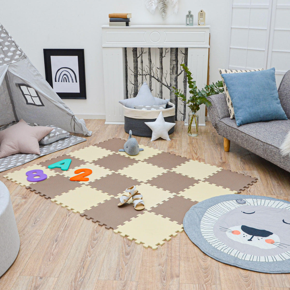 SPIELMATTE ab Null - 180/90/1 cm Puzzlematte Beige - Multicolor, Kunststoff (30/30cm) - Littletom