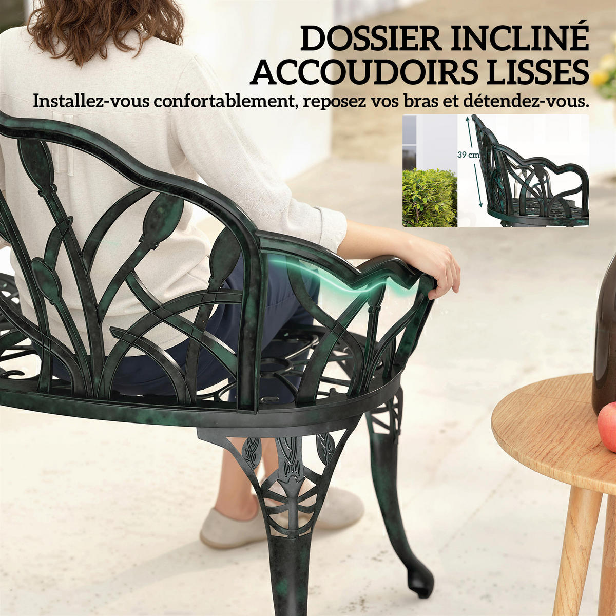 GARTENBANK DE-17786 2-Sitzer mit Tulpenmotiv Antikgrün - Grün, Metall (99/78/57cm) - ComfortXL