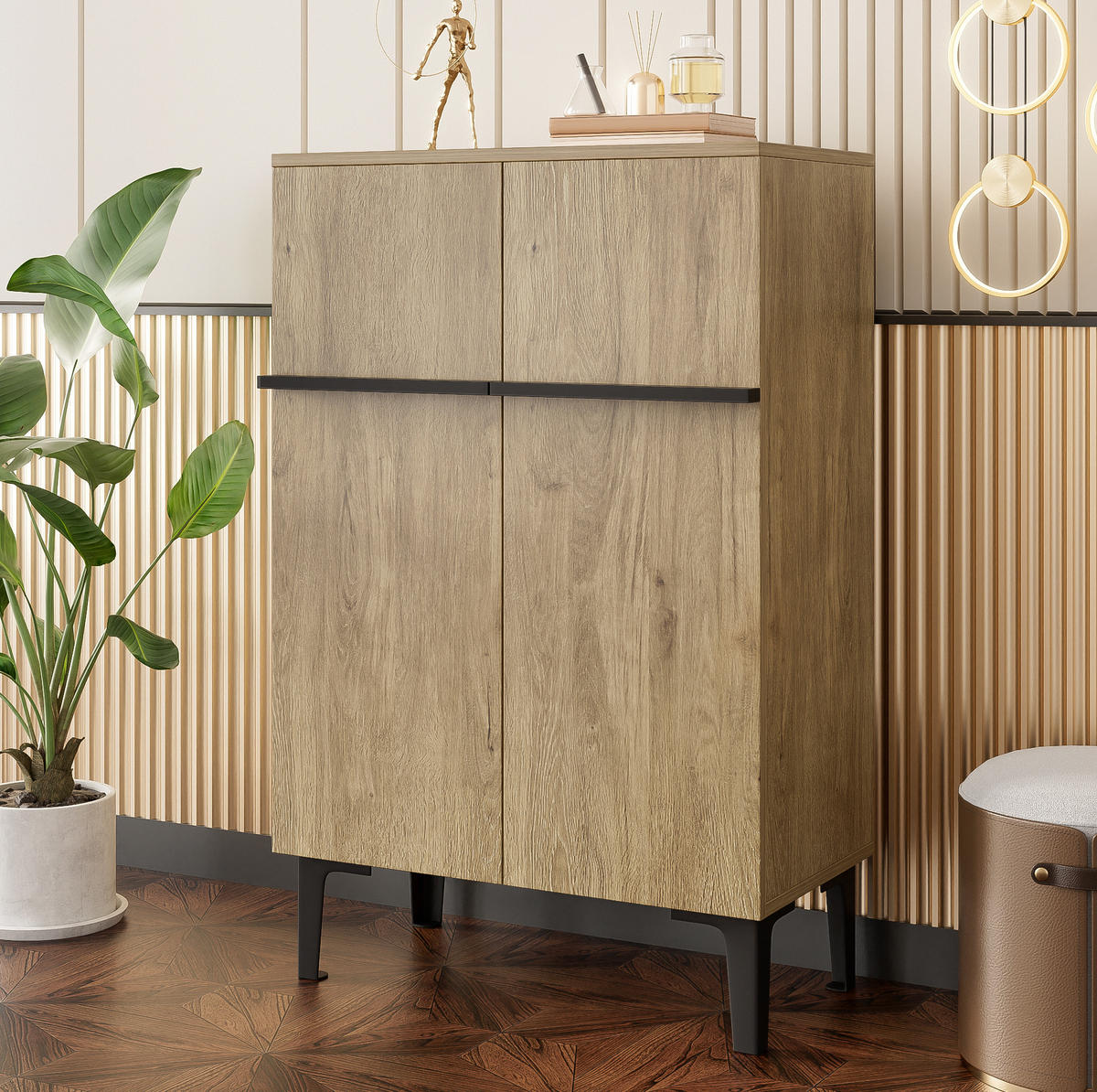 SCHUHSCHRANK 60/34,5/95 cm mit 2 Türen, platzsparend in Holzoptik und Schwarz - Schwarz, Holzwerkstoff (60/95/34.5cm) - BEAOK
