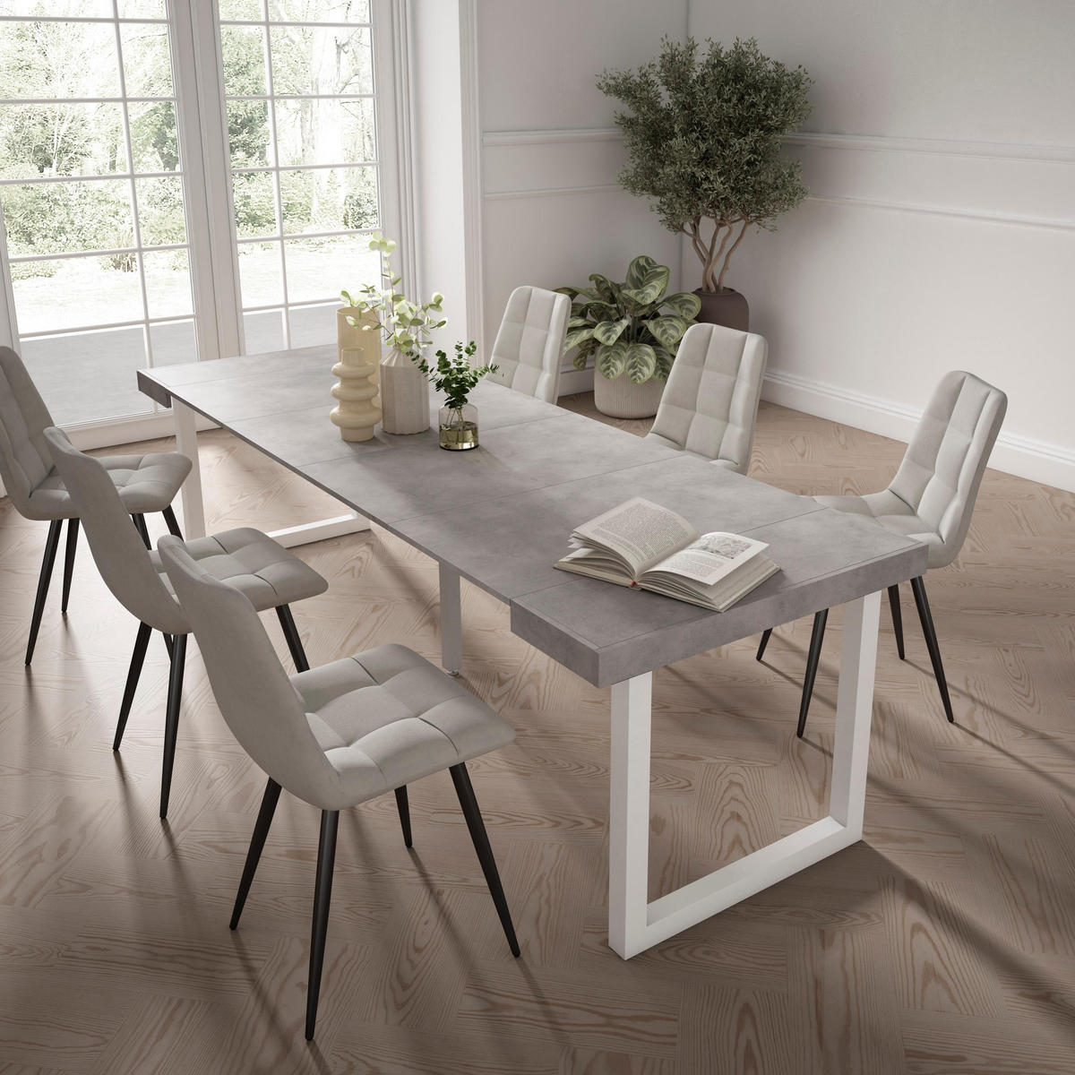 KONSOLENTISCH ausziehbar 58 bis 262cm, für 12 Gäste, zementgrau, 90/58/73cm - Grau, Holzwerkstoff (90/262/73cm) - Skraut Home