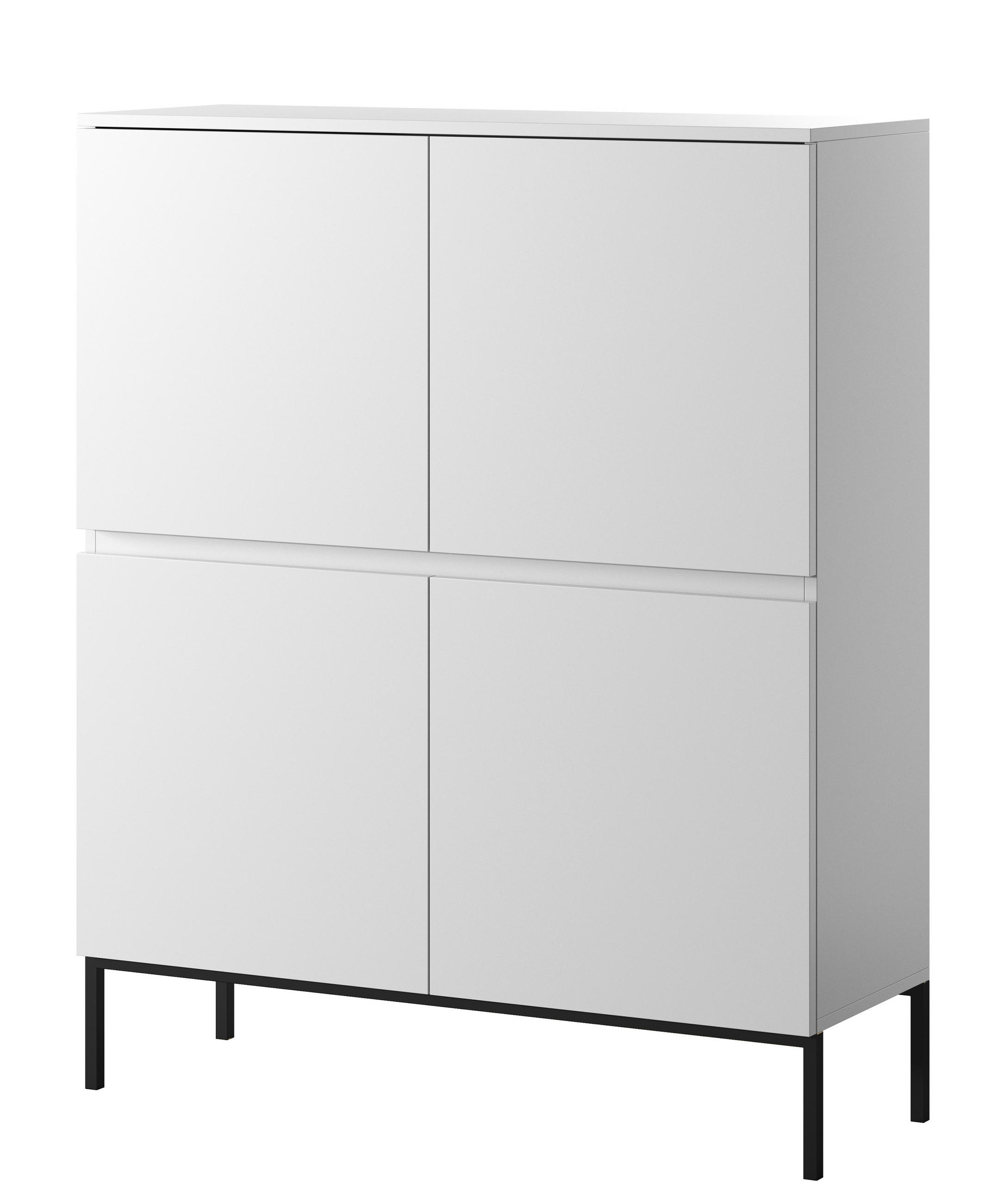 HIGHBOARD Bemmi Weiß mit schwarzen Beinen Hochkommode 4-türig 100 cm - Schwarz/Weiß, Holzwerkstoff/Metall (100/122/35cm) - Selsey