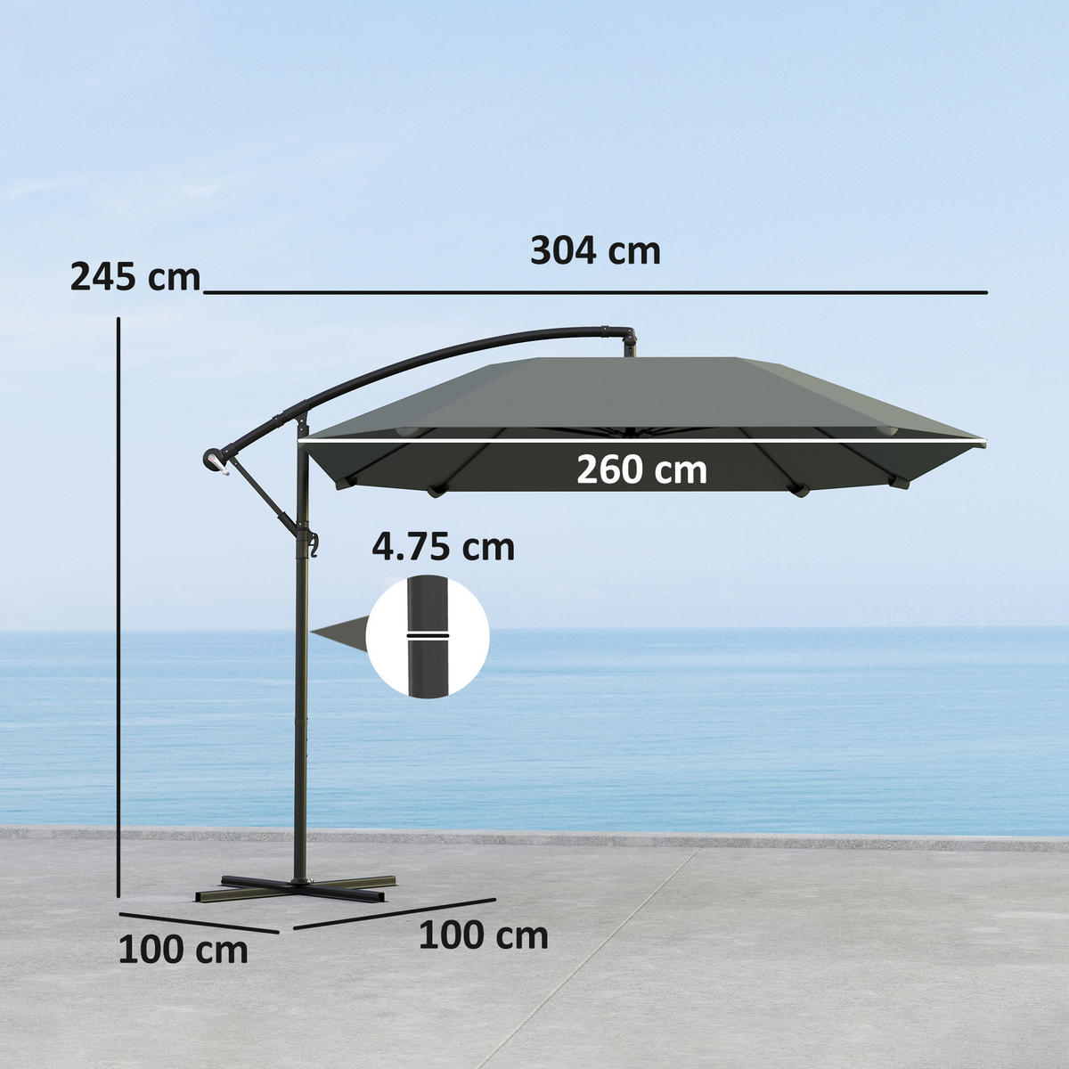 AMPELSCHIRM Ø260 cm Aluminium dunkelgrau - Dunkelgrau, Textil (304/260cm) - LEBENLANG