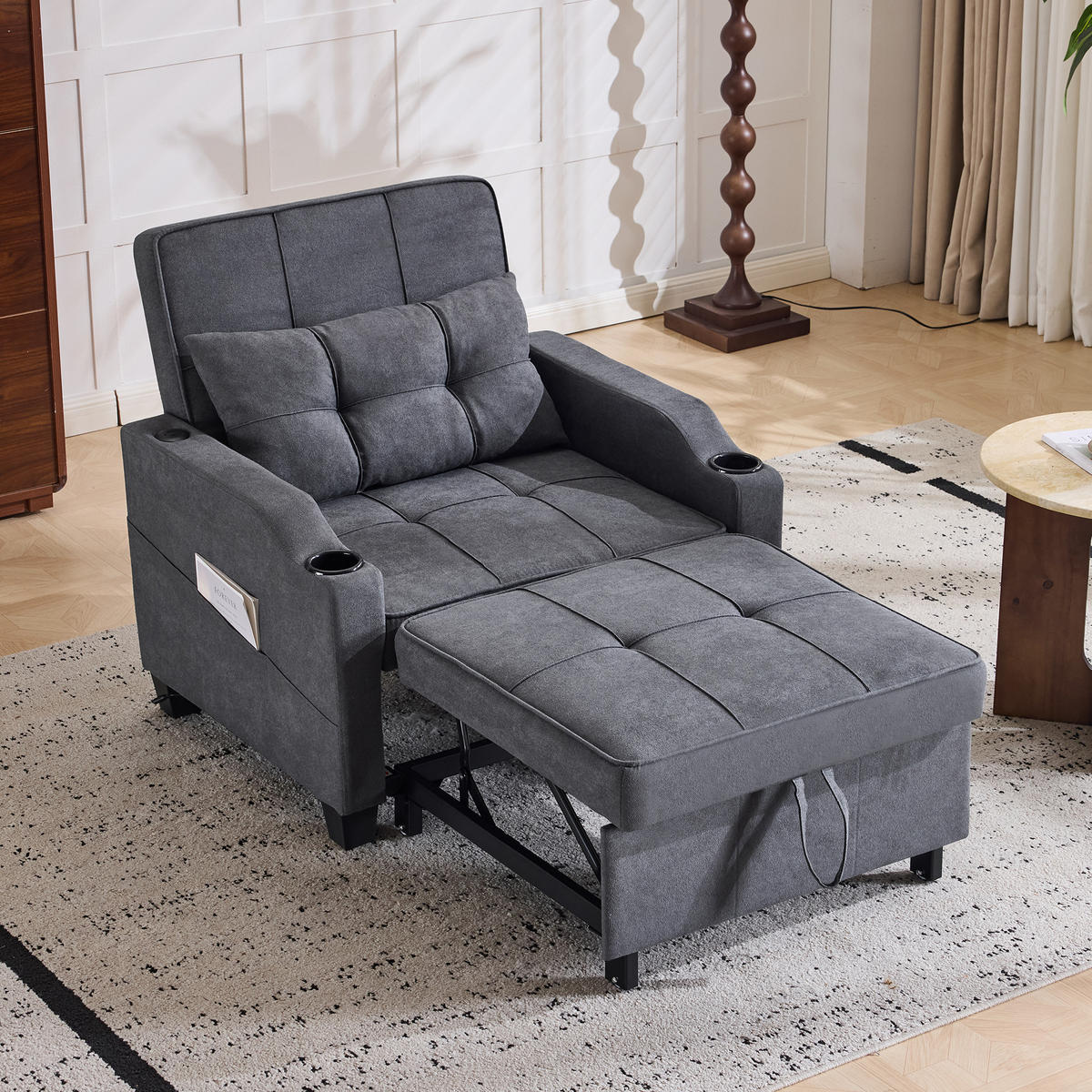 SCHLAFSESSEL DE-35012 3-in-1 mit USB und Getränkehaltern Rot - Dunkelgrau, Metall (87/84/74cm) - ComfortXL