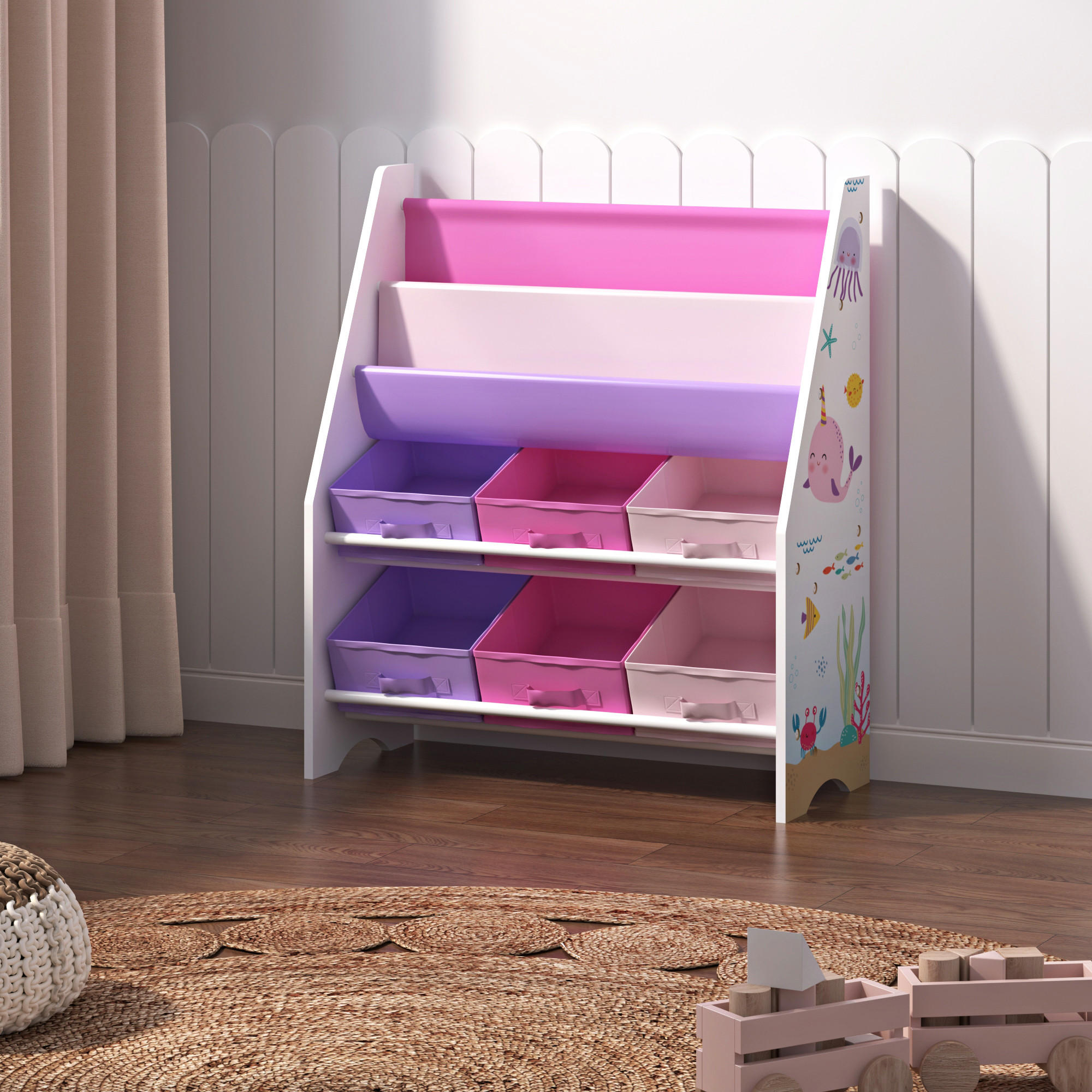 KINDERREGAL Ponteceso - Pink/Lila, Holzwerkstoff/Textil (62/74/26.5cm) - [en.casa]