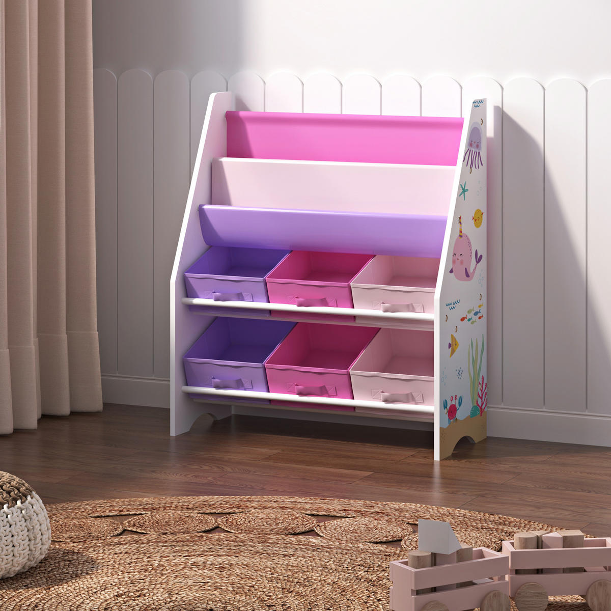 KINDERREGAL Ponteceso - Pink/Lila, Holzwerkstoff/Textil (62/74/26.5cm) - [en.casa]