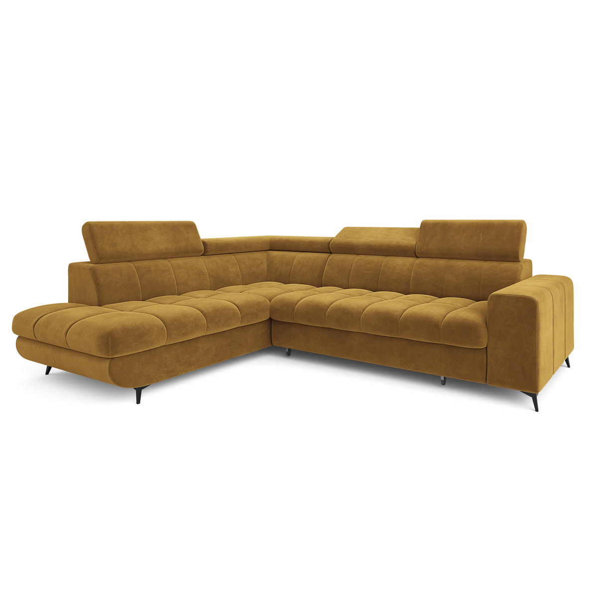 ECKSOFA MORIVA L-S Gelb Velours-Stoff mit Schlaffunktion - Gelb, Holz (253/190cm) - MASSENO