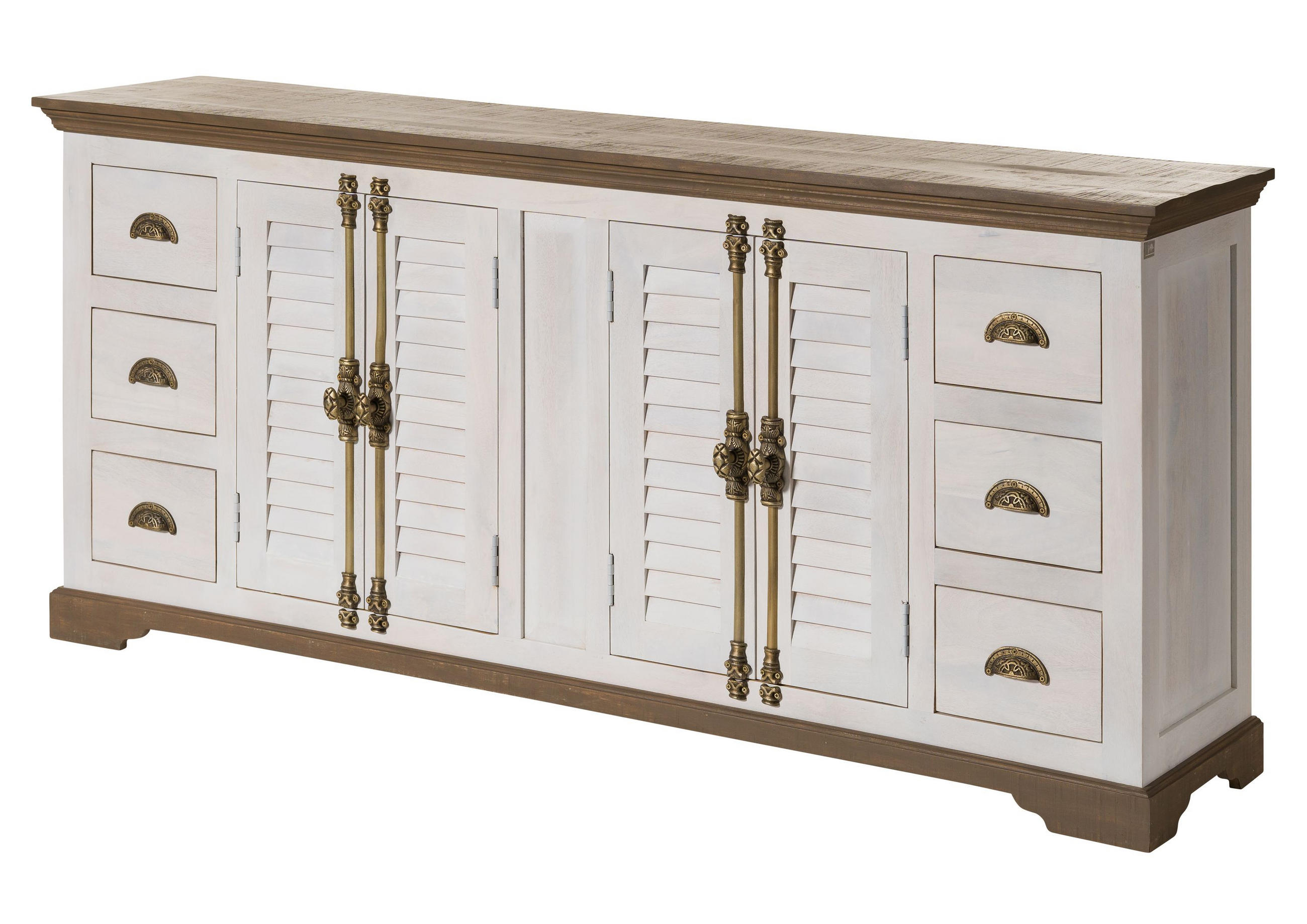 SIDEBOARD Mango 200x45x90 weiß lackiert TOULOUSE #117 - Weiß, Holzwerkstoff (200/90/45cm) - Massivmoebel24