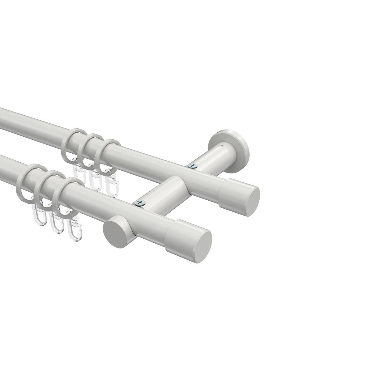 GARDINENSTANGEN-SET Platon Santo 200 cm, 2-läufig, 20 mm Ø Weiß - Weiß, Metall (200cm) - INTERDECO
