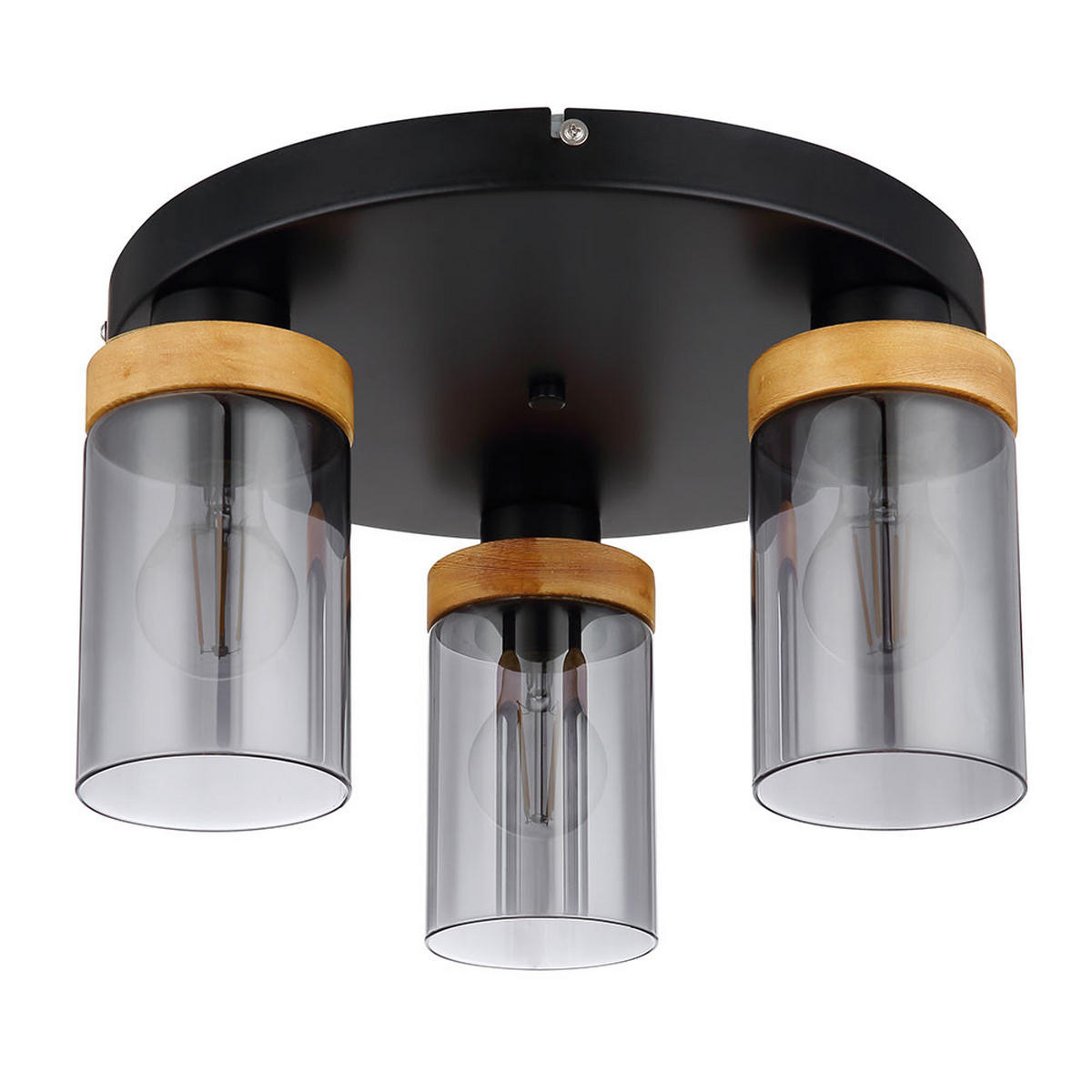 LED DECKENLEUCHTE Metall Glas Schwarz - Schwarz, Holz (39/39/21cm)