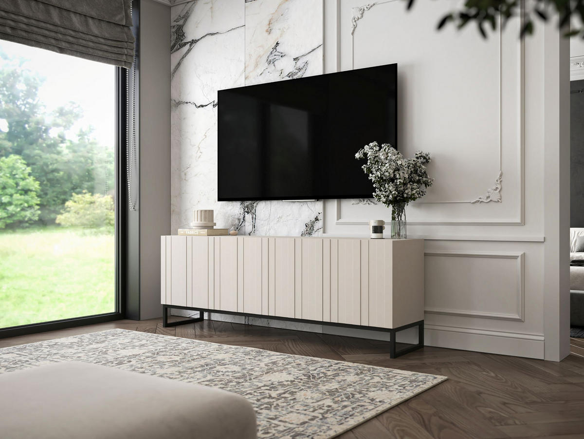 TV-SCHRANK Elpis Kaschmir Matt mit Metallrahmen Glamour 150 cm - Kaschmir/Schwarz, Holzwerkstoff/Metall (150/51.5/36.5cm) - Meble Lindner