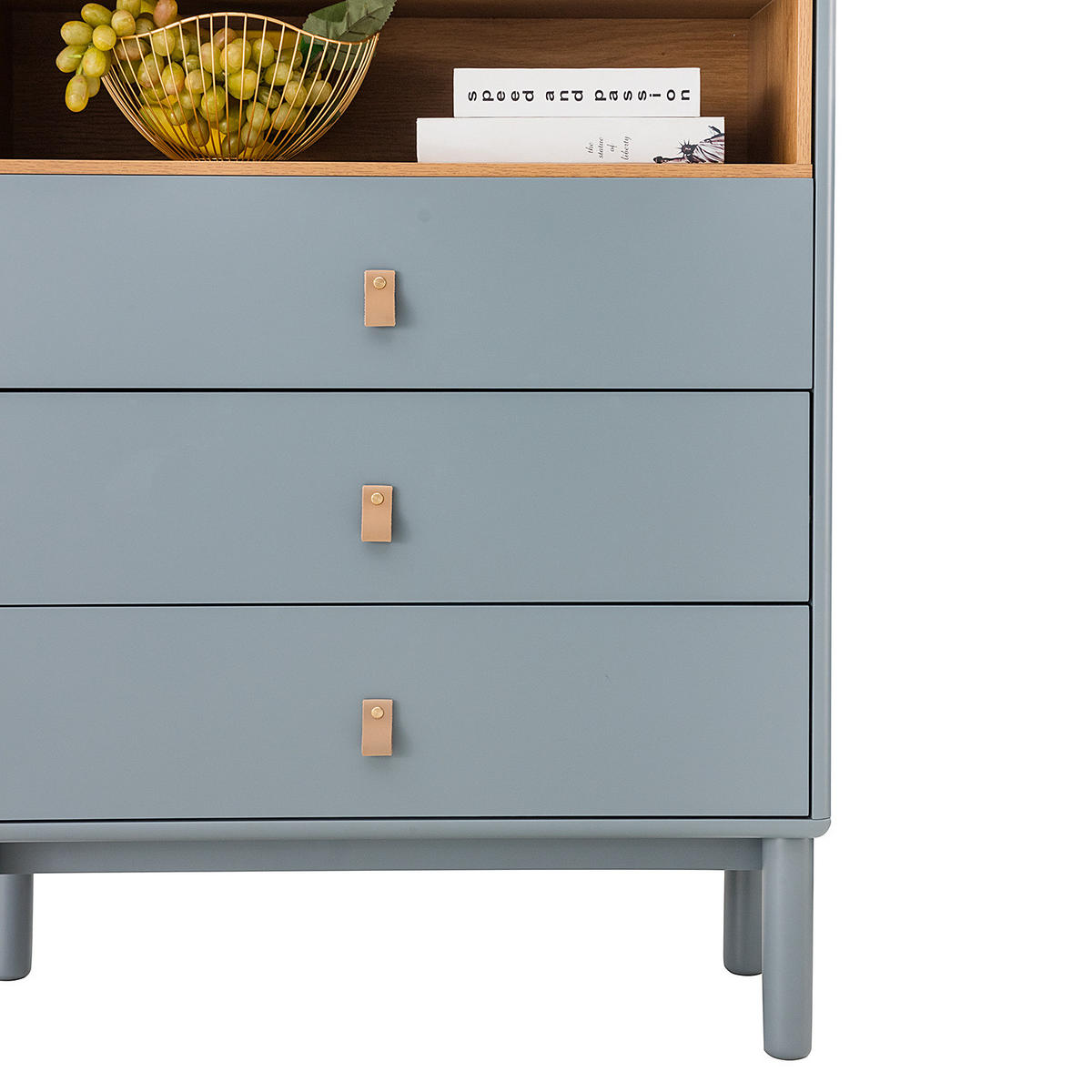 KOMMODE - MDF / Spanplatte - Blaugrau/Braun, Holz/Holzwerkstoff (80/100/40cm) - home24