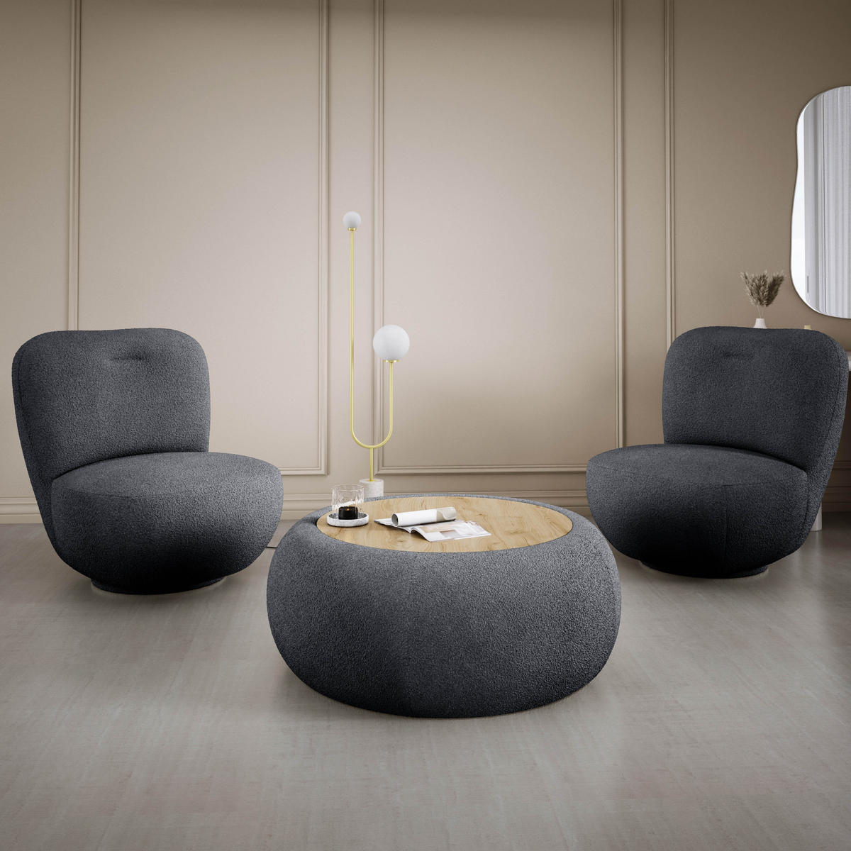 DREHSESSEL LUIS, Freistehend, Sitz drehbar 360°, 39x82x56 cm, SCHWARZ - Schwarz, Holz/Textil (82/72/66cm) - DomoHome