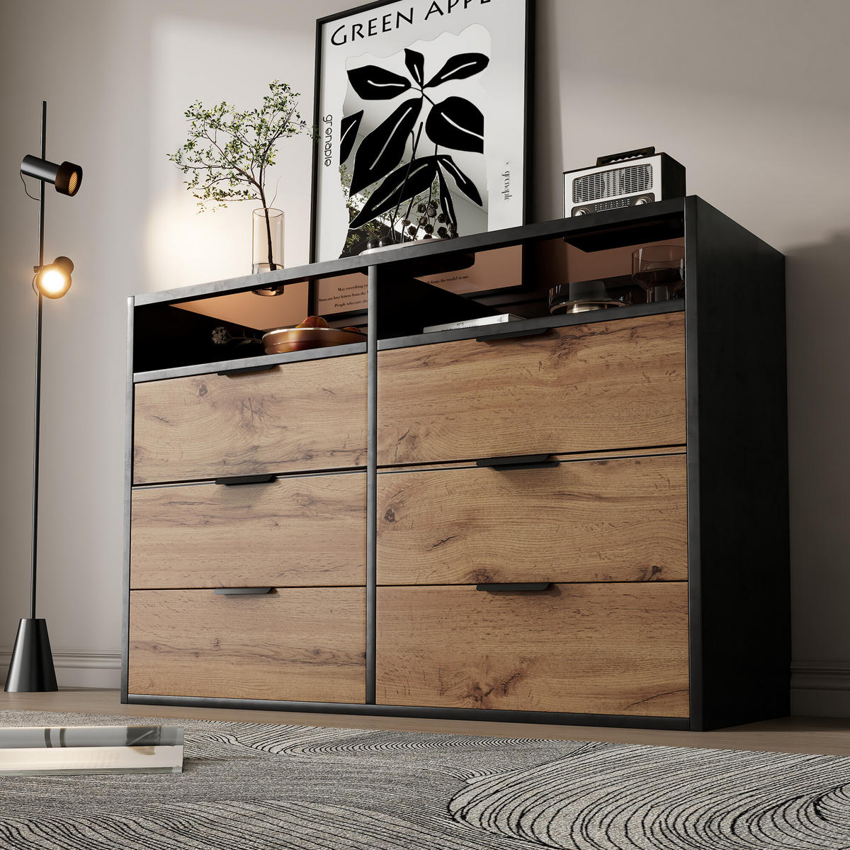 SIDEBOARD Braun und Schwarz 120/40/80 cm - Braun, Glas/Holzwerkstoff (40/80/120cm) - Urban Meuble