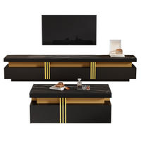 TV-ELEMENT mit Couchtisch - Schrankkombination 2er-Set in Schwarz und Gold - Schwarz, Holzwerkstoff (100/40/50cm) - OKWISH