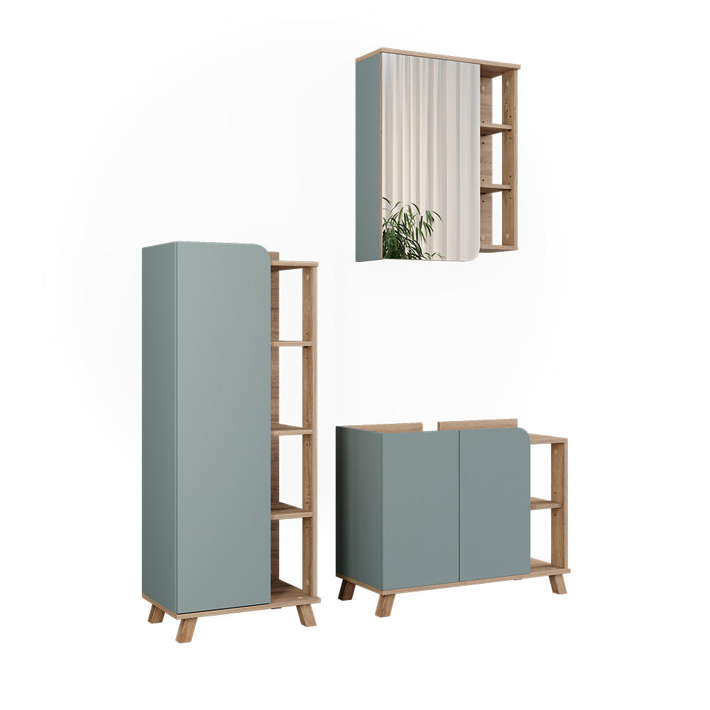 BADMÖBEL-SET Karen Sonoma/Blau 3 Teile - Blau, Holzwerkstoff (80/65/35cm) - Vicco