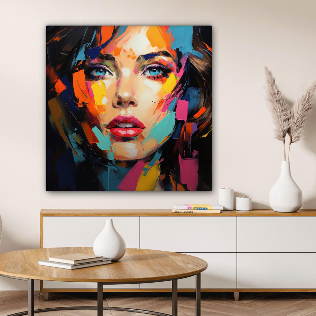 LEINWANDBILD Frau - Porträt - Farbenfroh - Kunst 90x90 cm - Multicolor, Textil (90/90cm) - MuchoWow