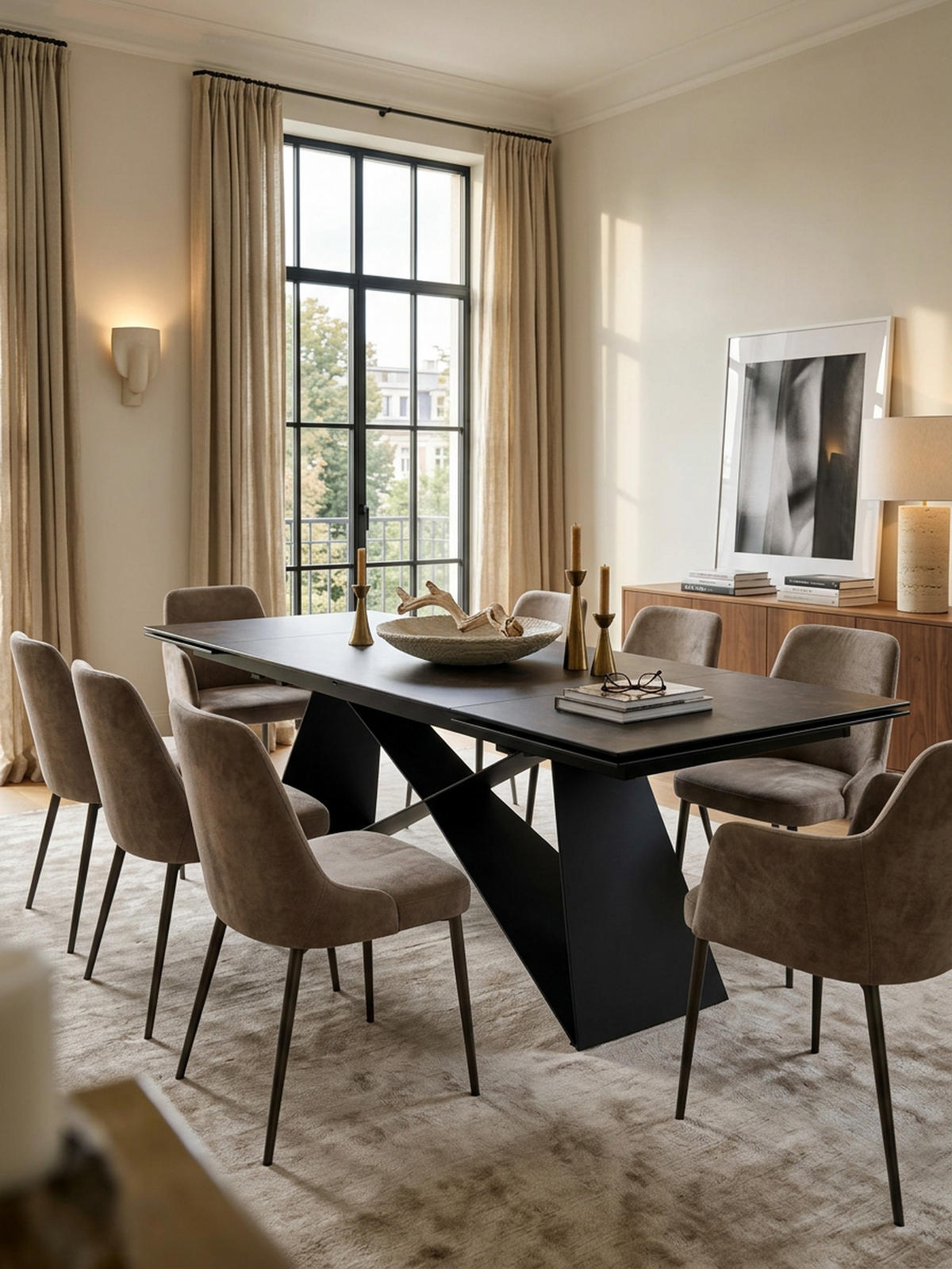 ESSTISCH Ausziehbar Keramik Glas Marmoroptik Rechteckig Groß, Schwarz 180x95x78 cm - Schwarz, Keramik/Metall (95/180/78cm) - KADIMA DESIGN