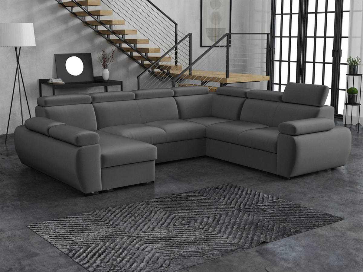 WOHNLANDSCHAFT Boston U, Seite: Links - LC+2P+R+2R - Chromfarben/Grau, Holz/Textil (325/98/260cm) - MIRJAN24