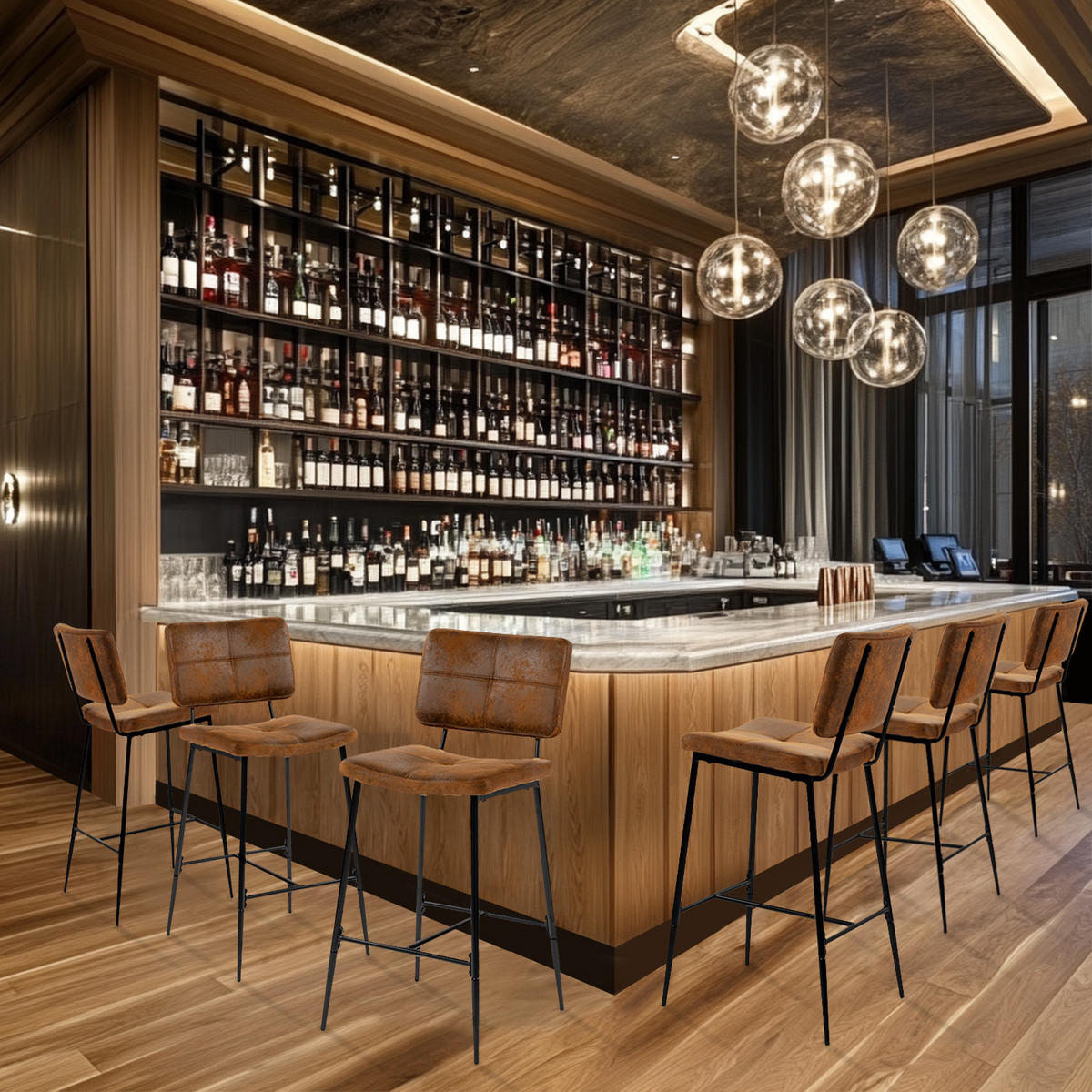 BARHOCKER-SET 6 Stück in Eisen Mikrofaser - Braun, Metall (46.5/104/53cm) - Meubles Cosy