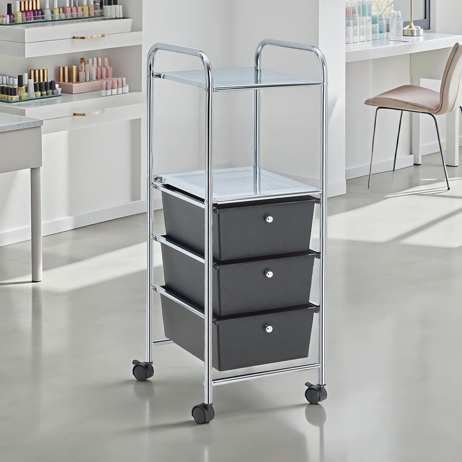 BADROLLWAGEN GINA - Schwarz, Kunststoff/Metall (33/92/40cm) - IDIMEX