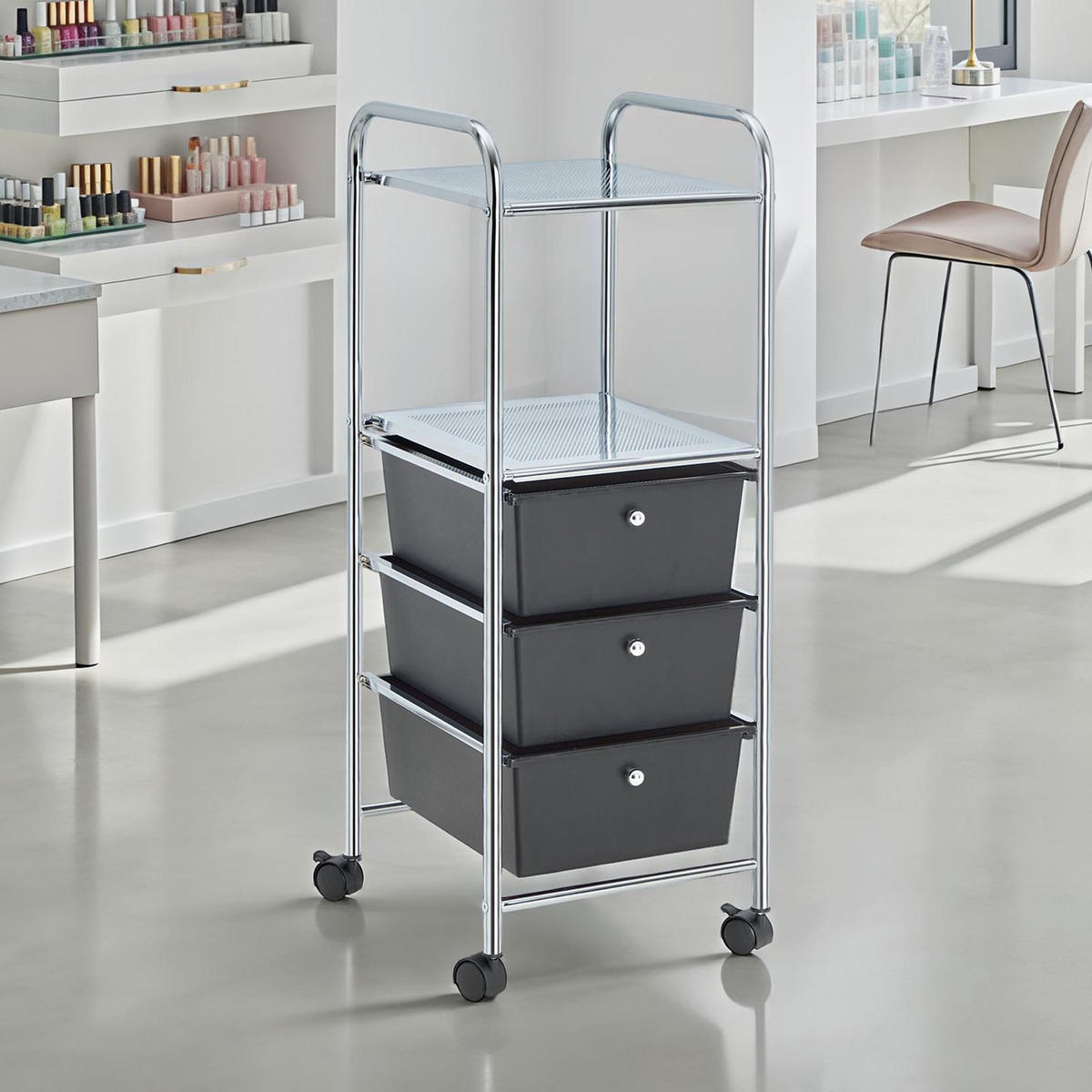 BADROLLWAGEN GINA - Schwarz, Kunststoff/Metall (33/92/40cm) - IDIMEX