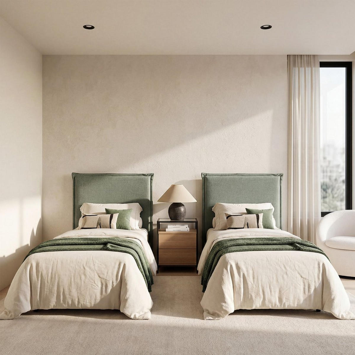 CABECERO INDIVIDUAL Louise Grün 107 cm x 120 cm - Grün, Textil (107/7cm) - Klast Home
