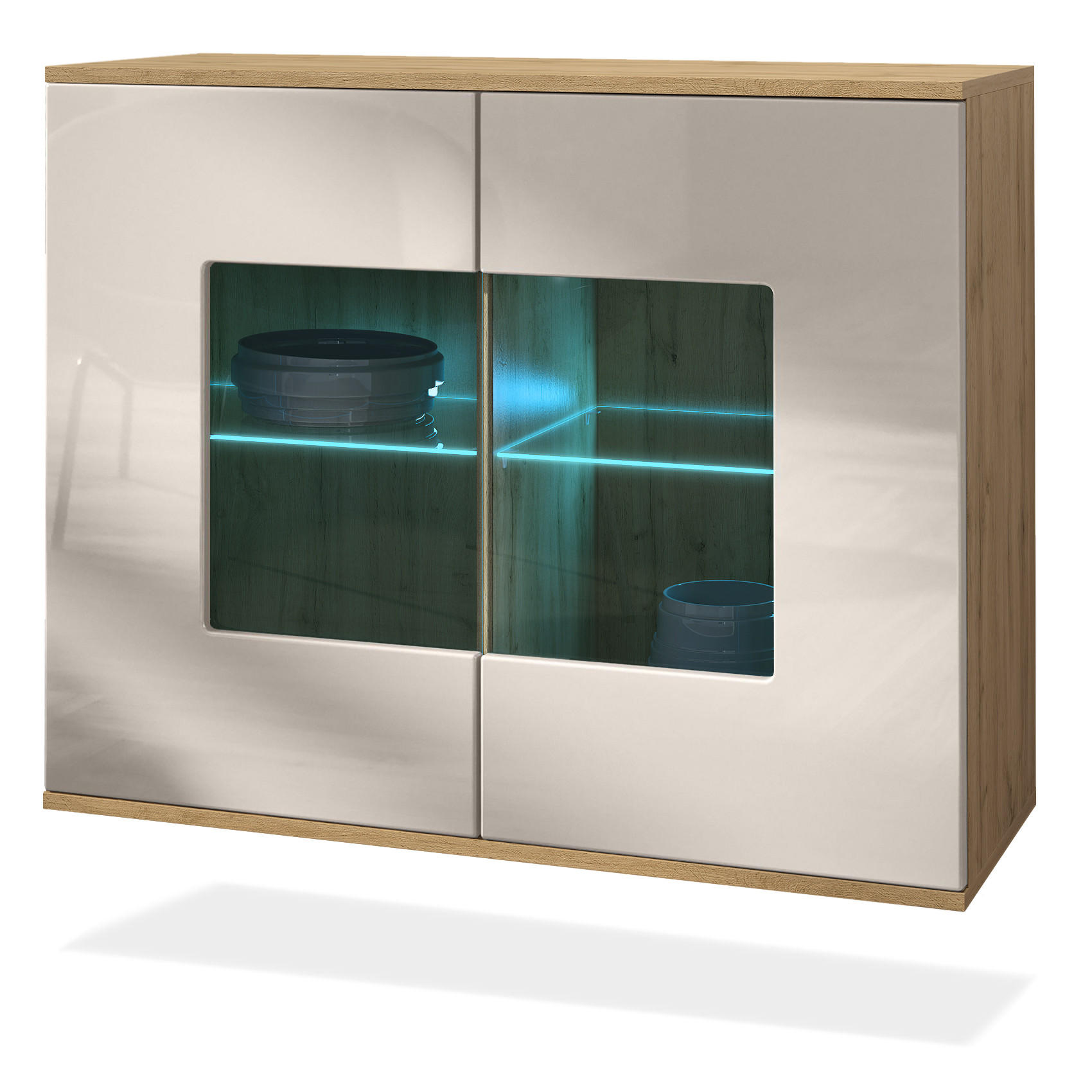 KOMMODE Grömitz Sandgrau Hochglanz - Sandfarben, Holzwerkstoff (92.5/73.5/35cm) - Vladon