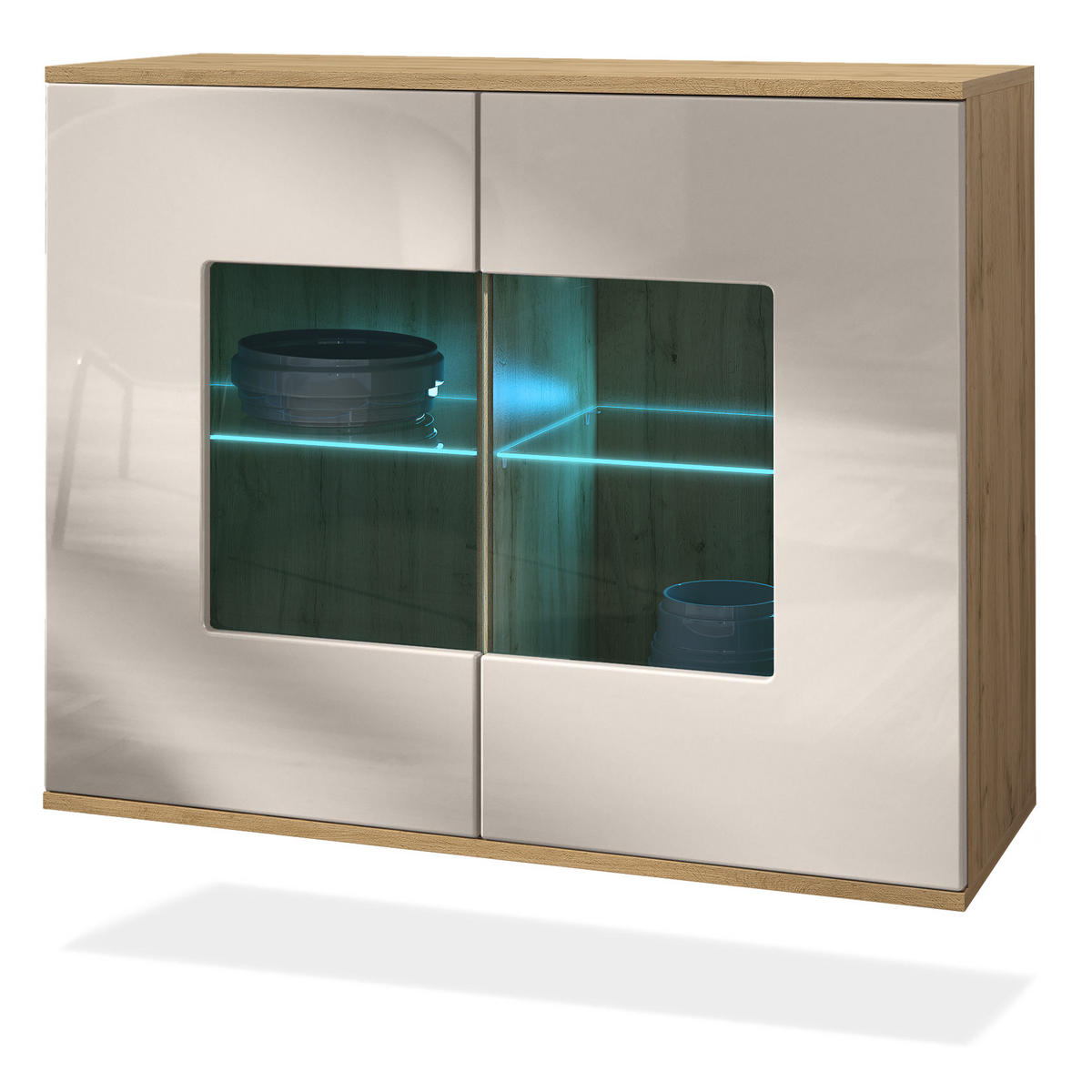 KOMMODE Grömitz Sandgrau Hochglanz - Sandfarben, Holzwerkstoff (92.5/73.5/35cm) - Vladon