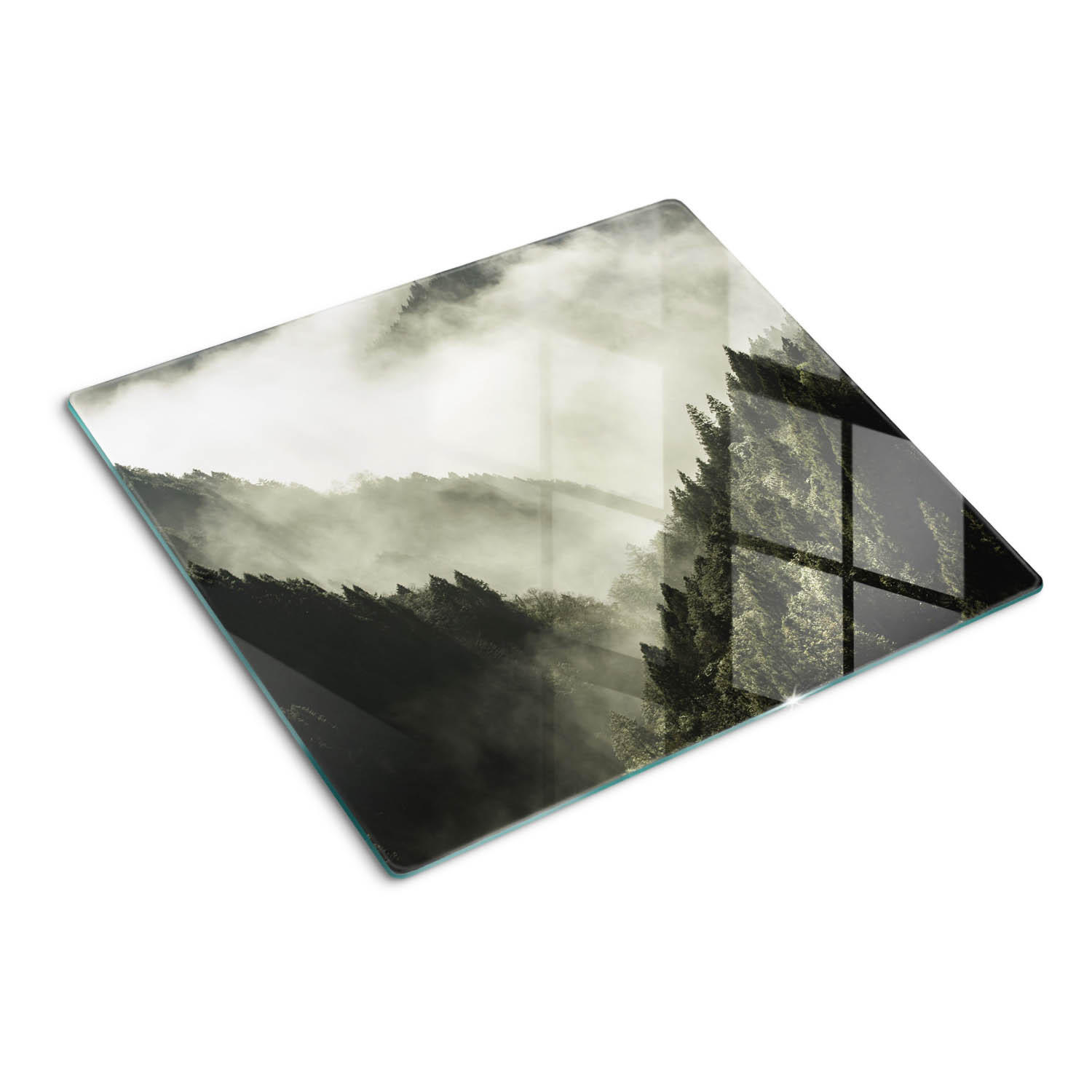 GLASPLATTE 60x52 cm Nebel über dem Wald - Schwarz, Glas (60/0.4/52cm) - TULUP