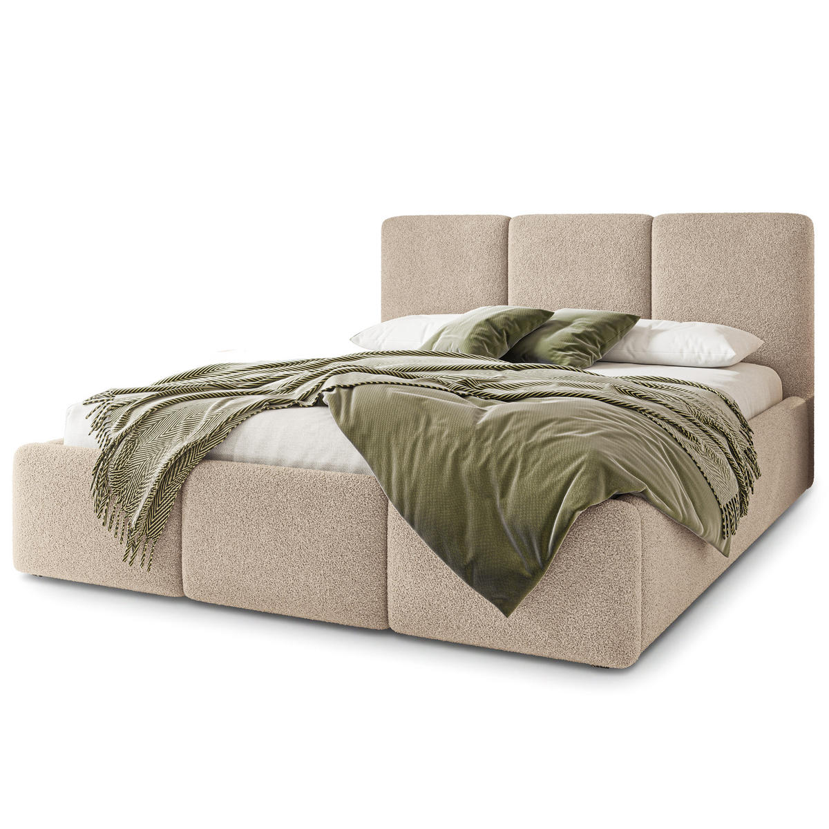 POLSTERBETT MORENA Q 180x200 cm mit Bettkästen - Beige - Beige, Holz (180/200cm) - MASSENO