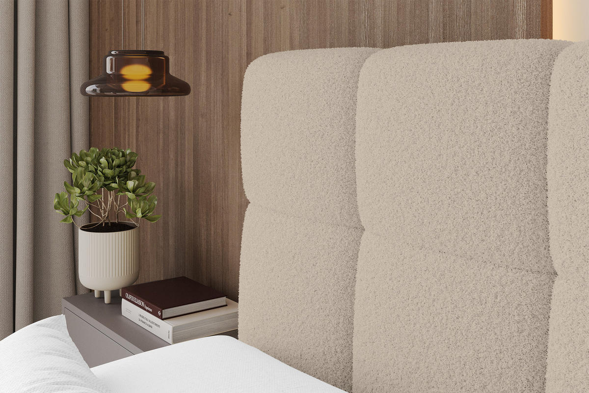 BOXBETT mit Matratze H3/H4 - FAMA KING - 180x200 cm Dunkelbeige Quelle - Creme, Holzwerkstoff (180/200cm) - ALTDECOR