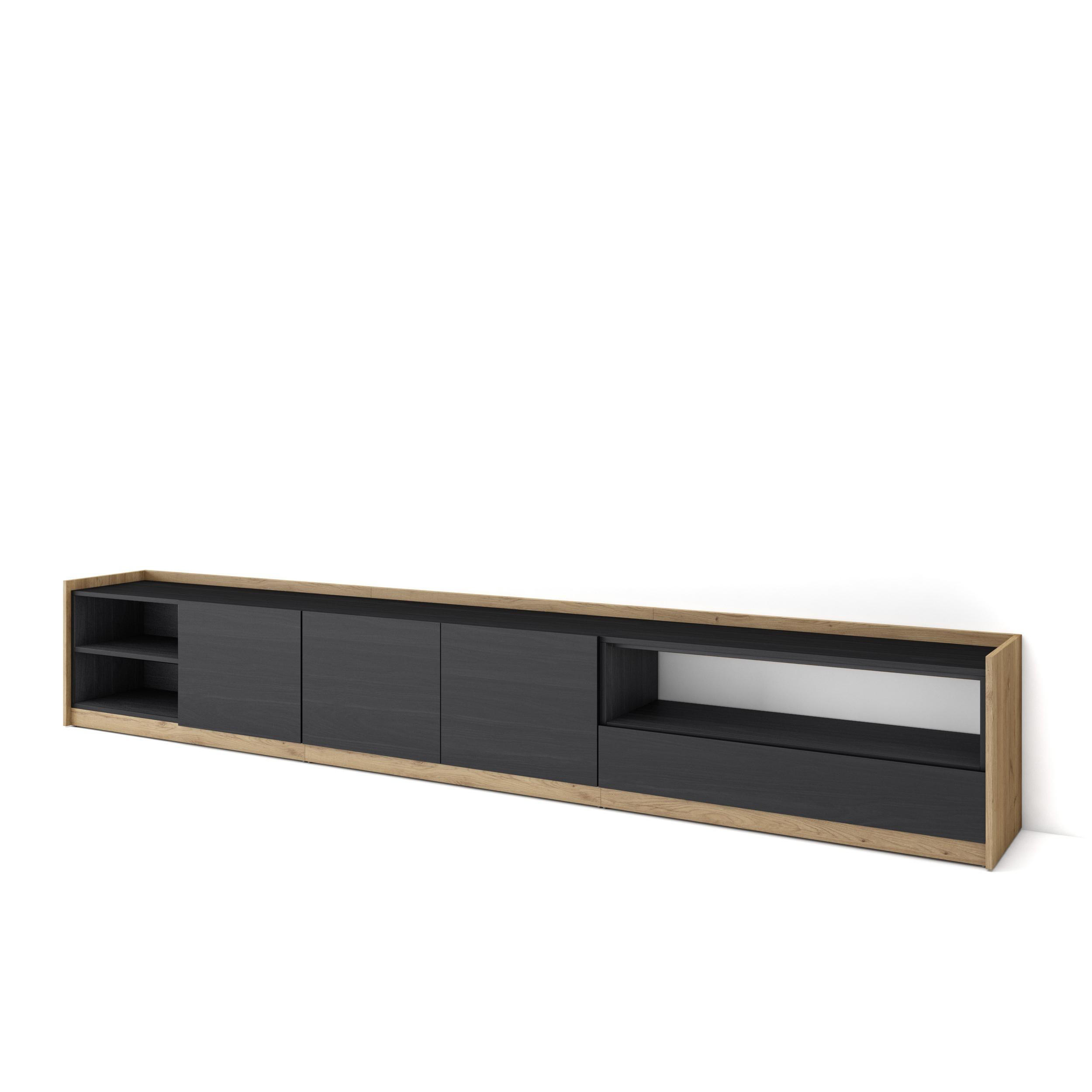 TV-SCHRANK, Lowboard, Schwarz Eiche, 310/37/50cm - Schwarz, Holzwerkstoff (310/50/37cm) - Skraut Home