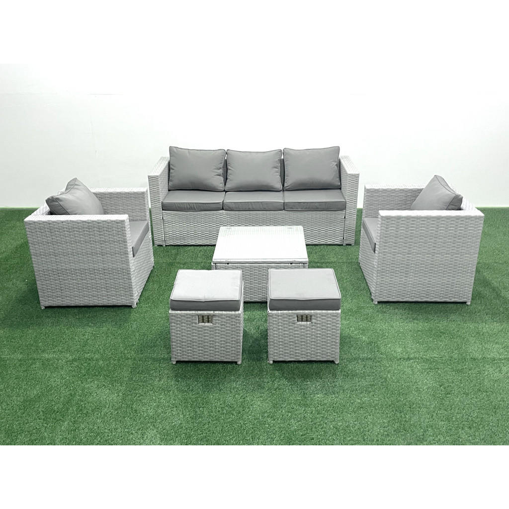 Thumbnail - Fimous Gartenmöbel-Set, Hellgrau, Metall, Kunststoff, Glas, 7-Sitzer, Füllung: Schaumstoff, quadratisch, Loungemöbel, Lo...