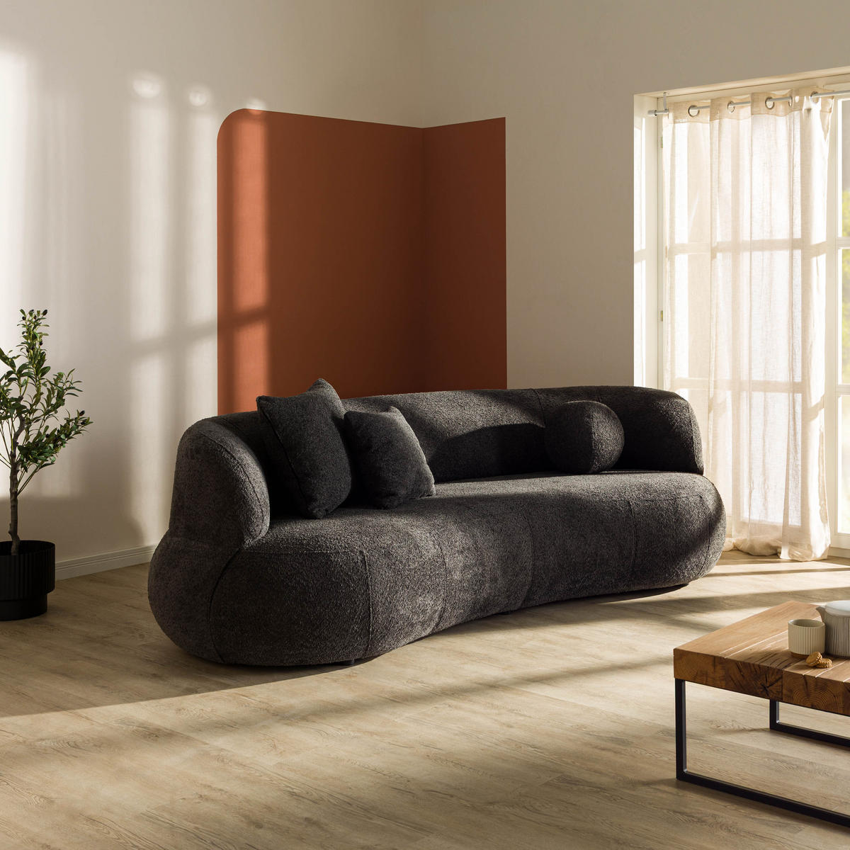 SOFA 2-Sitzer Chenille 253x100x77 dunkelgrau LUNA - Grau, Kunststoff (253/77/100cm) - Massivmoebel24