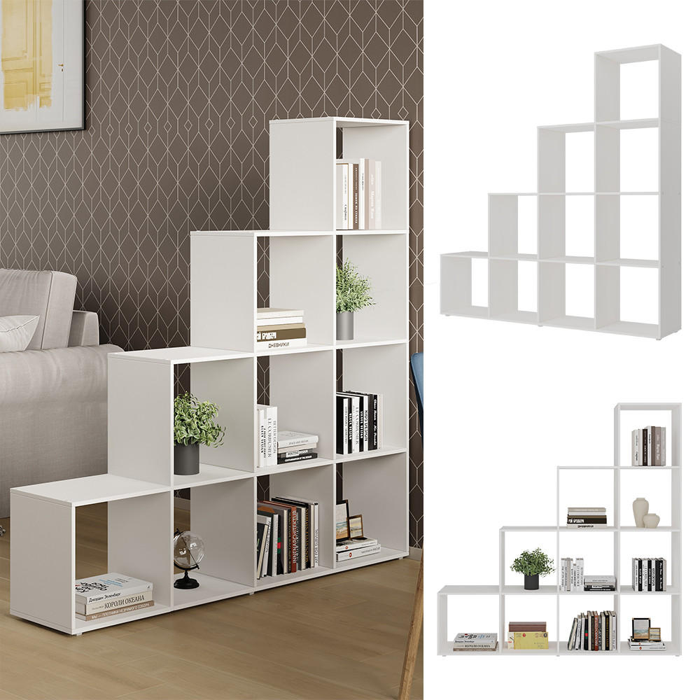 TREPPENREGAL Aramis Weiß 138 x 143 cm 10 Fächer - Weiß, Holzwerkstoff (138/143/29cm) - Vicco