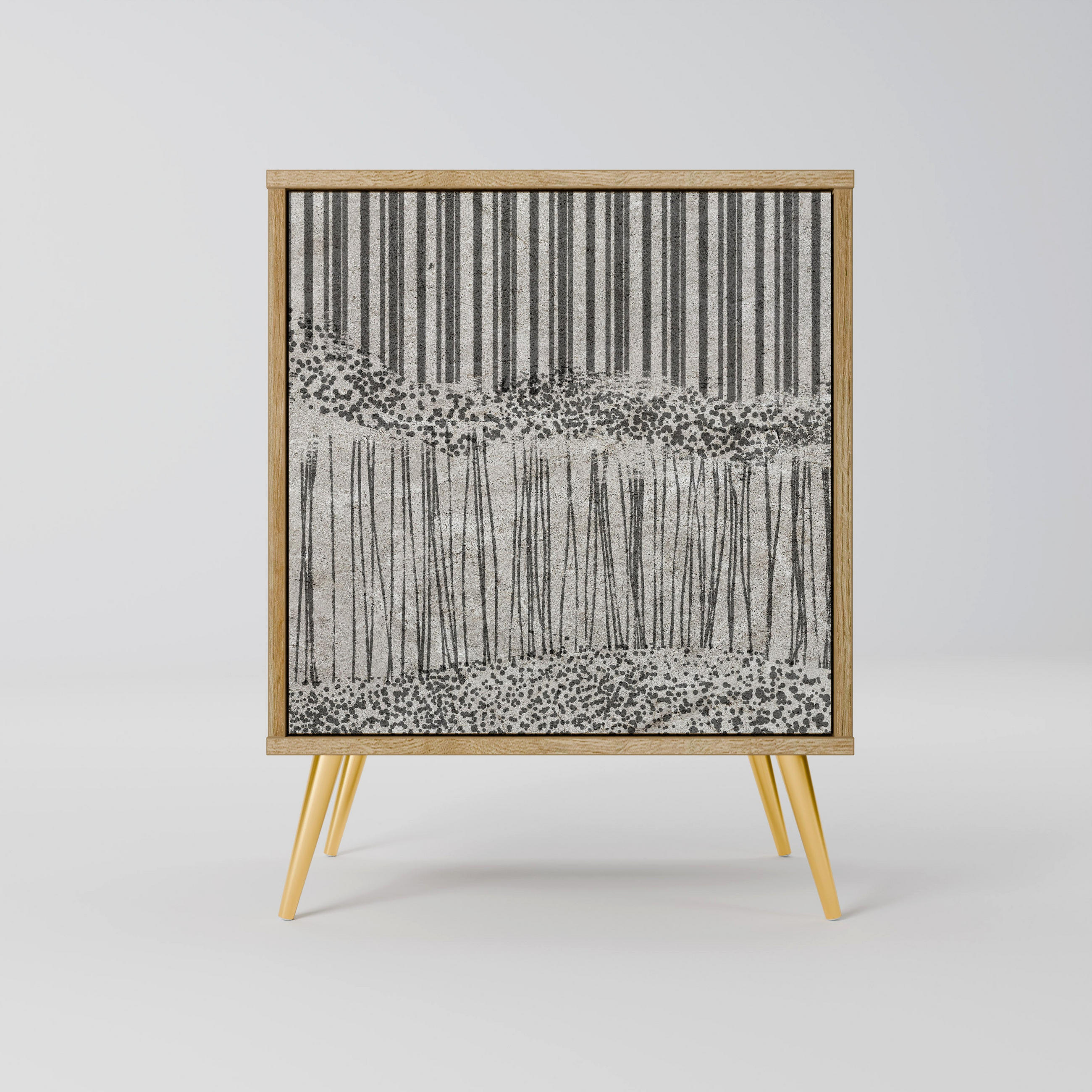 SIDEBOARD GRAIN LINES, Eichefarben, 57,5x42x75,5 cm, Goldfarbene Metallfüße - Eichefarben/Goldfarben, Holzwerkstoff/Metall (57.5/75.5/42cm) - SpaceRebels