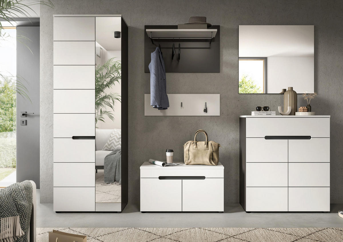GARDEROBEN-SET 6-teilig in weiß, grau 255 cm, Komplettset mit Soft-Close, Cooper - Schwarz/Weiß, Glas/Holzwerkstoff (255/190/37cm) - Inn.Furn