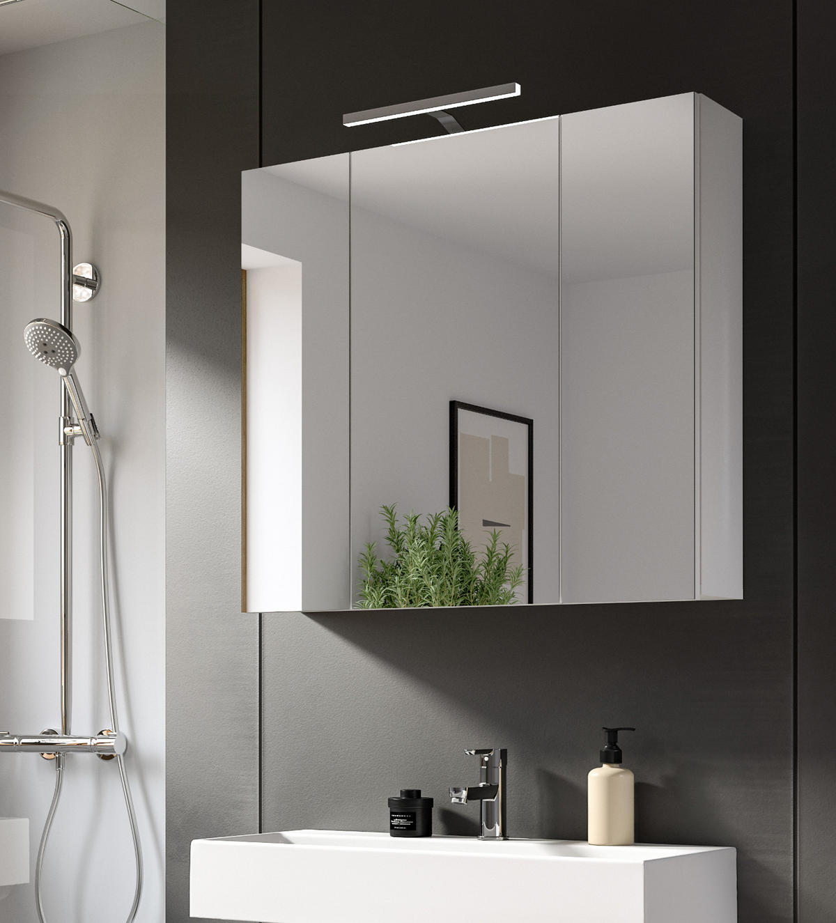 SPIEGELSCHRANK weiß 80 x 77 cm, Badschrank 3-türig - Weiß, Glas/Holzwerkstoff (82/77/18cm) - Inn.Furn