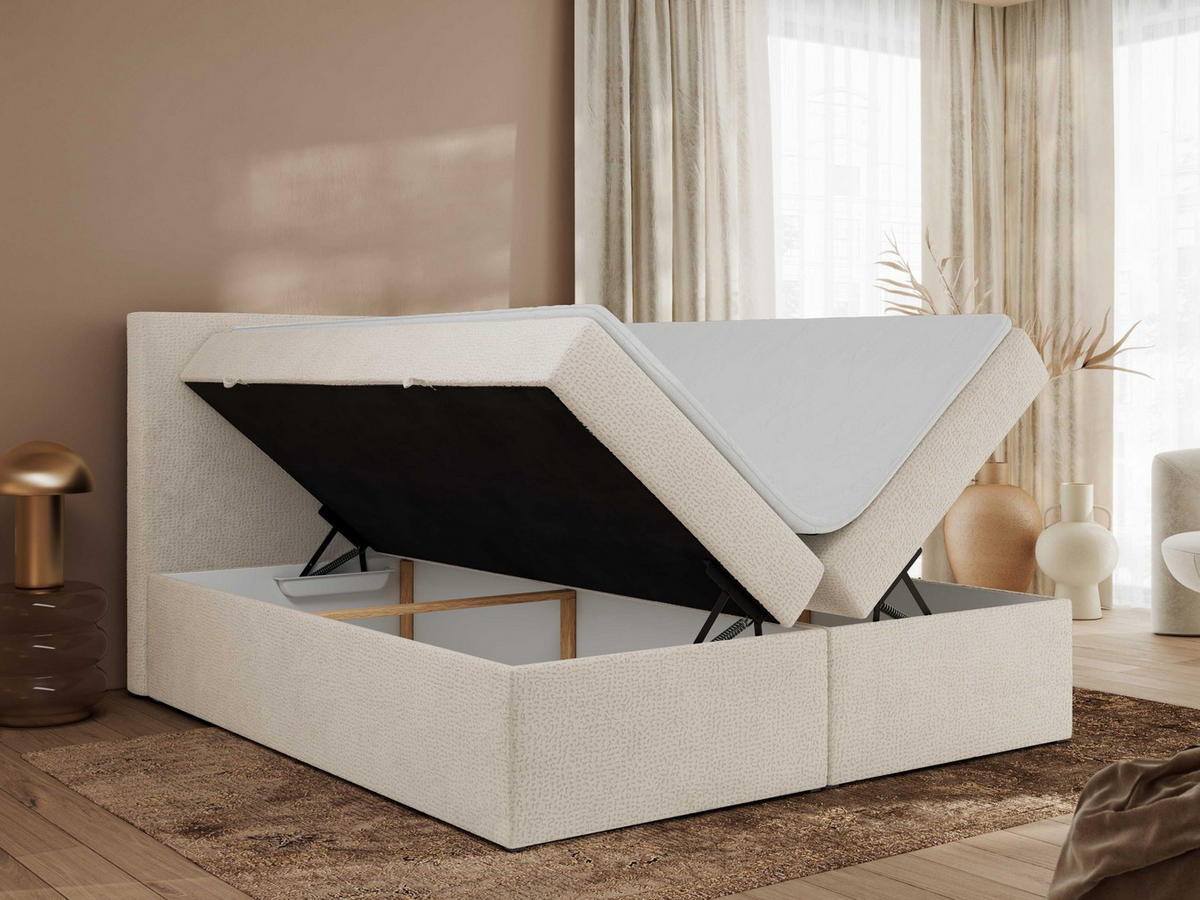 BOXBETT JAGUAR 180/200 - Hellbeige Struktur - H3 - Creme, Holz/Textil (180/200cm) - MKS