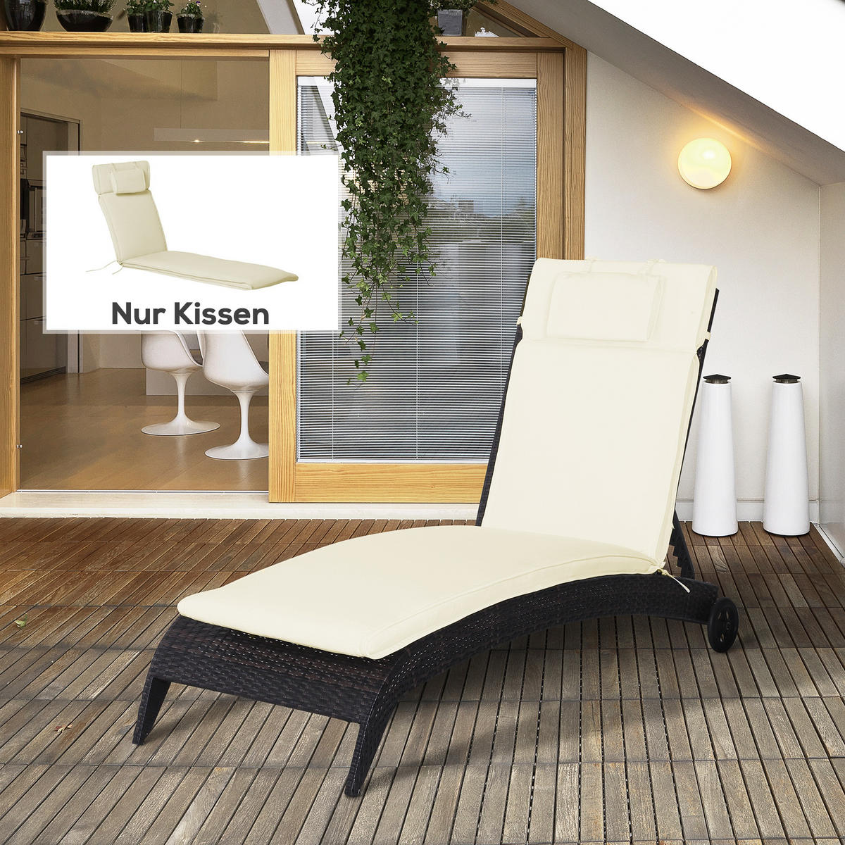 SITZKISSEN, Polyester, Cremeweiß - Creme, Naturmaterialen/Kunststoff (53/5/198cm) - Outsunny