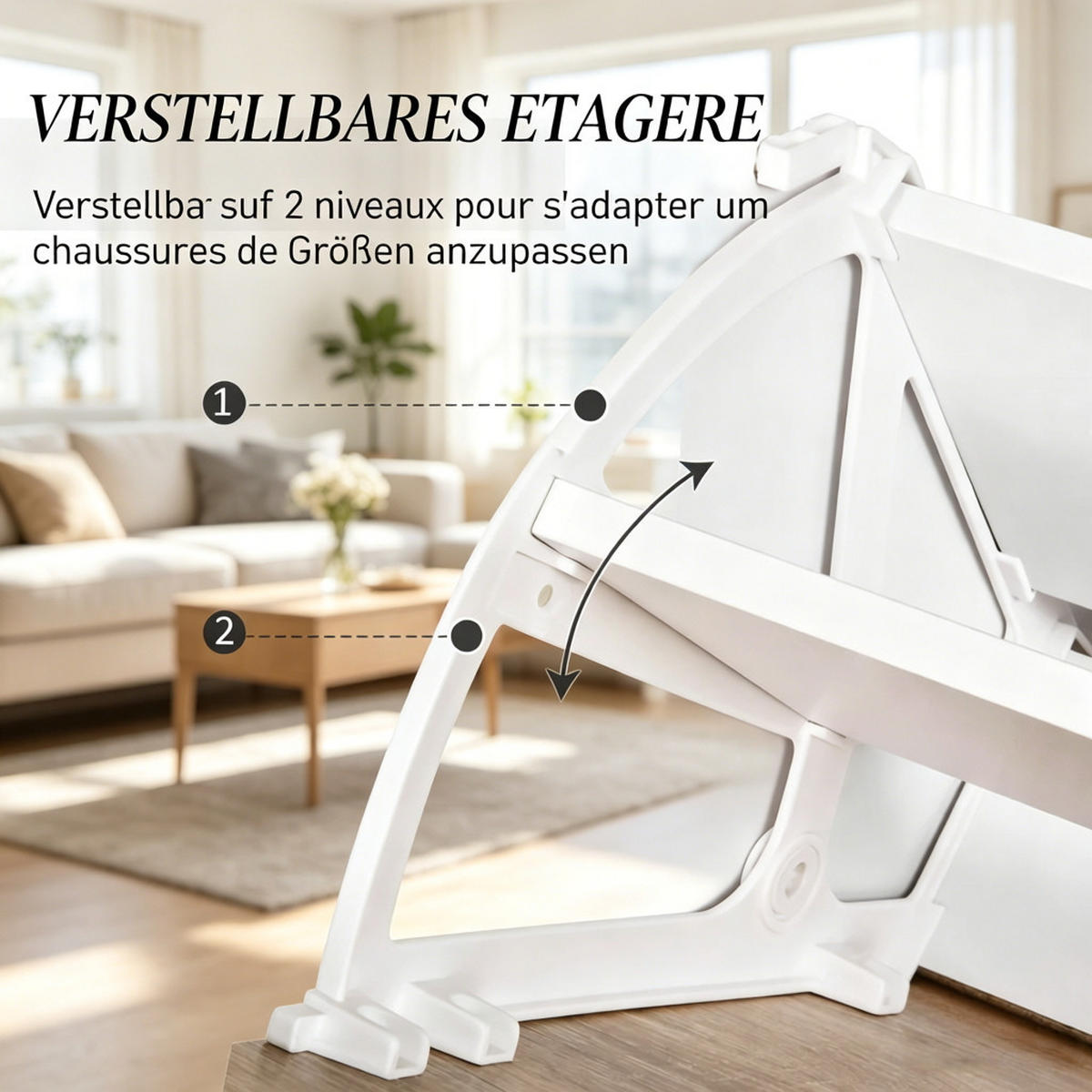 SCHUHKIPPER DE-38077 60/24/105,5 cm mit 2 Klapptüren und Glasregal Helle Eiche/Weiß - Eichefarben/Weiß, Holzwerkstoff (60/105/24cm) - ComfortXL