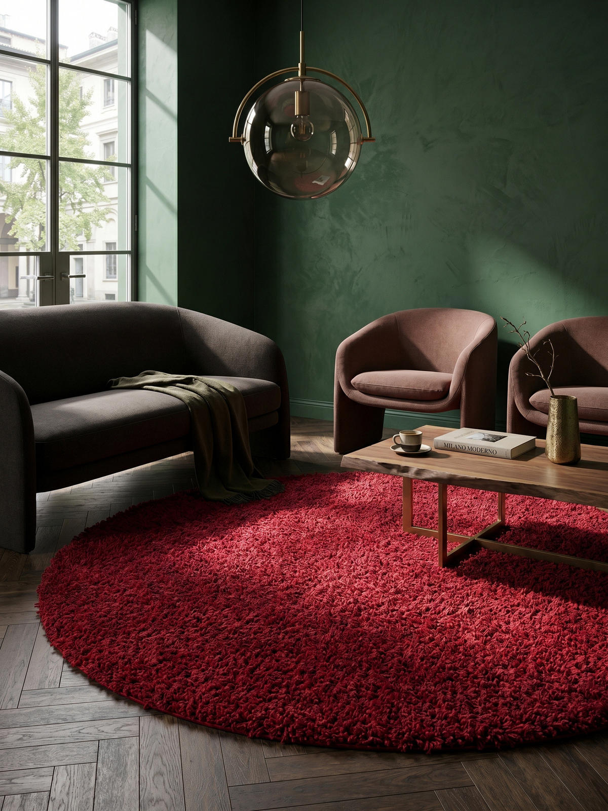 TEPPICH Hochflor Unifarben Polypropylen Wohnzimmer Shaggy Rot Rund 160x160 - Rot, Textil (160/160cm) - KADIMA DESIGN