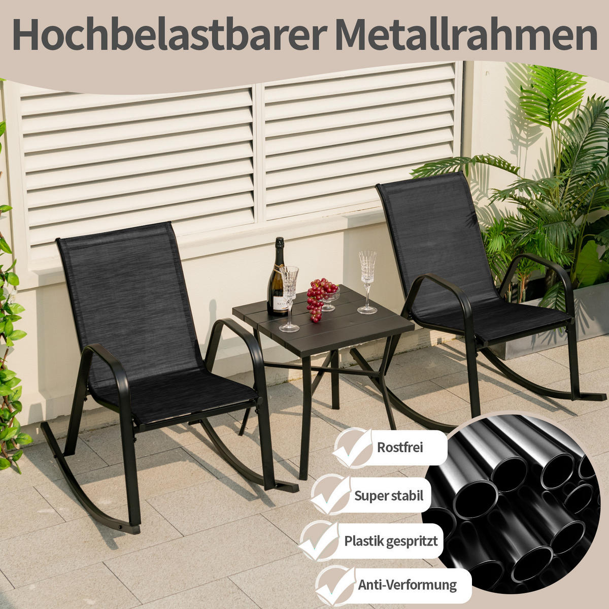 SCHAUKELSTUHL Schwarz(2er-Set) - Schwarz, Metall (62/86/91cm) - COSTWAY