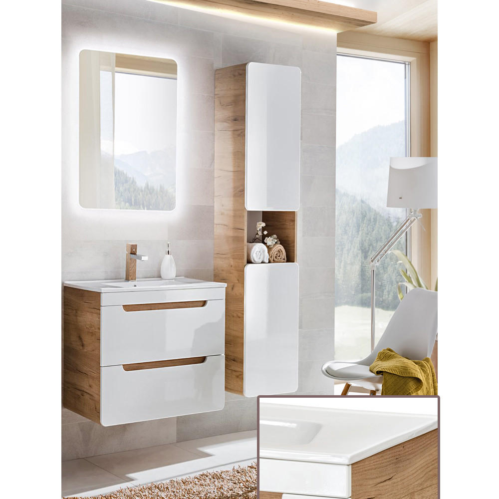 BADMÖBEL-SET 3-TLG. Luton-56 - Weiß, Holzwerkstoff (110/200/46cm) - Lomado