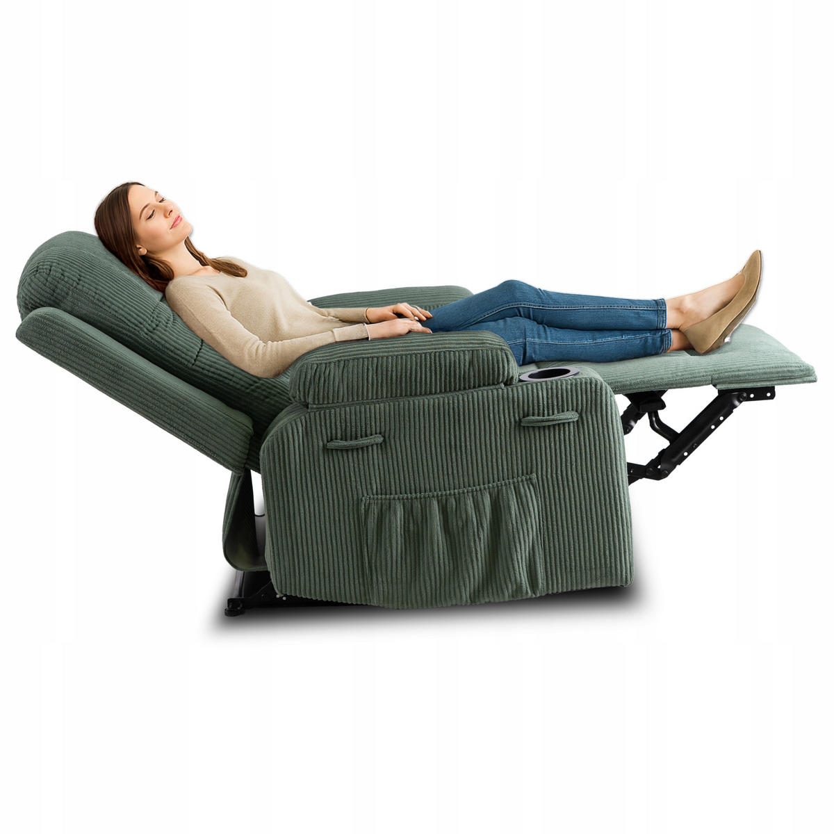 MASSAGESESSEL BOX 2 mit Fußhocker Cord Grün - Grün, Holz/Textil (87/101/85cm) - makarowski meble