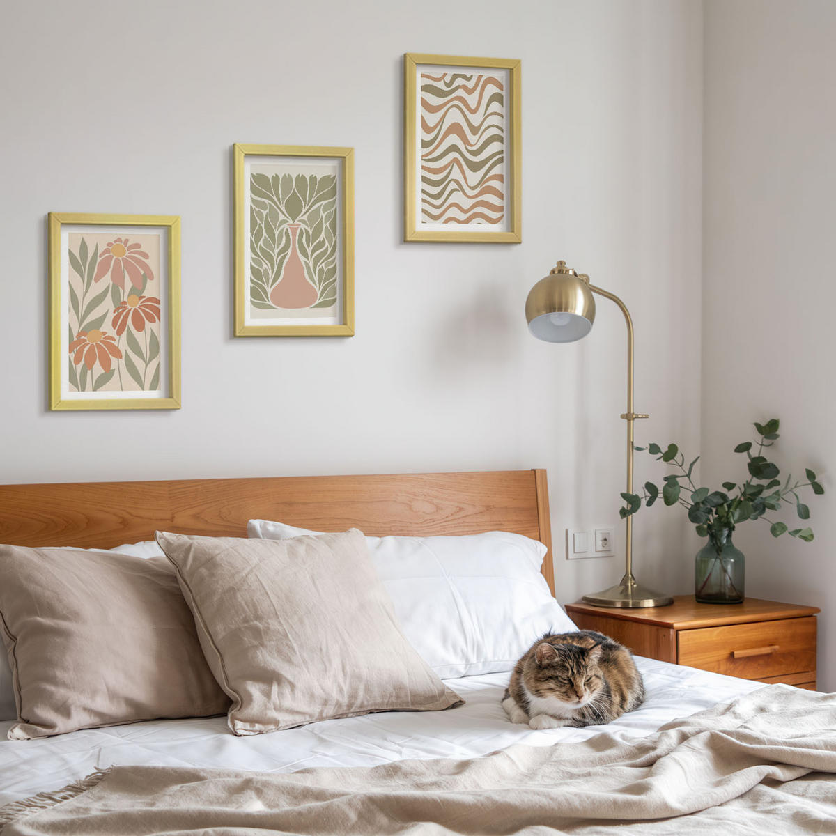 WANDBILDER 3er Set - 20x30 cm Goldrahmen - Abstrakte Pastellblumen - Goldfarben, Kunststoff (20/30cm) - ArtPrintCave
