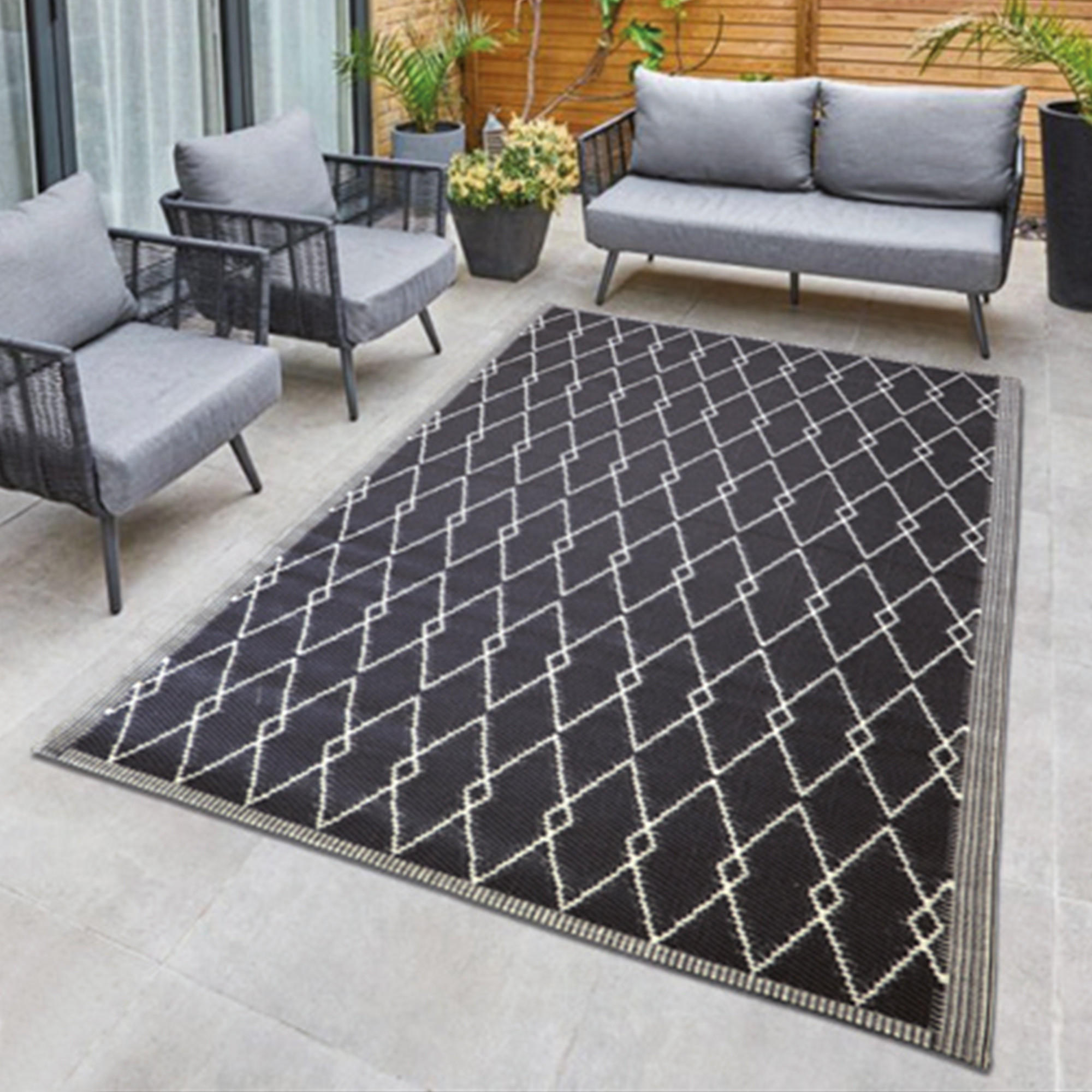 OUTDOORTEPPICH Teppich Wetterfest und UV-Beständig ( 120x180cm / Raute ) für Garten, Balkon, Terrasse - Dunkelgrau, Kunststoff (120/180cm) - Bestlivings