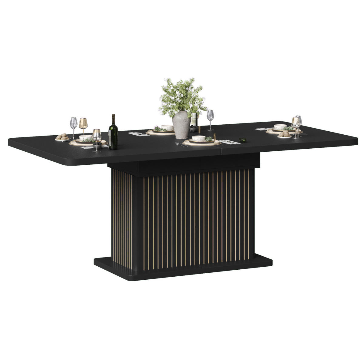 ESSTISCH 120–160/80/76 cm, Schwarz - Schwarz, Holzwerkstoff/Metall (160/80/76cm)