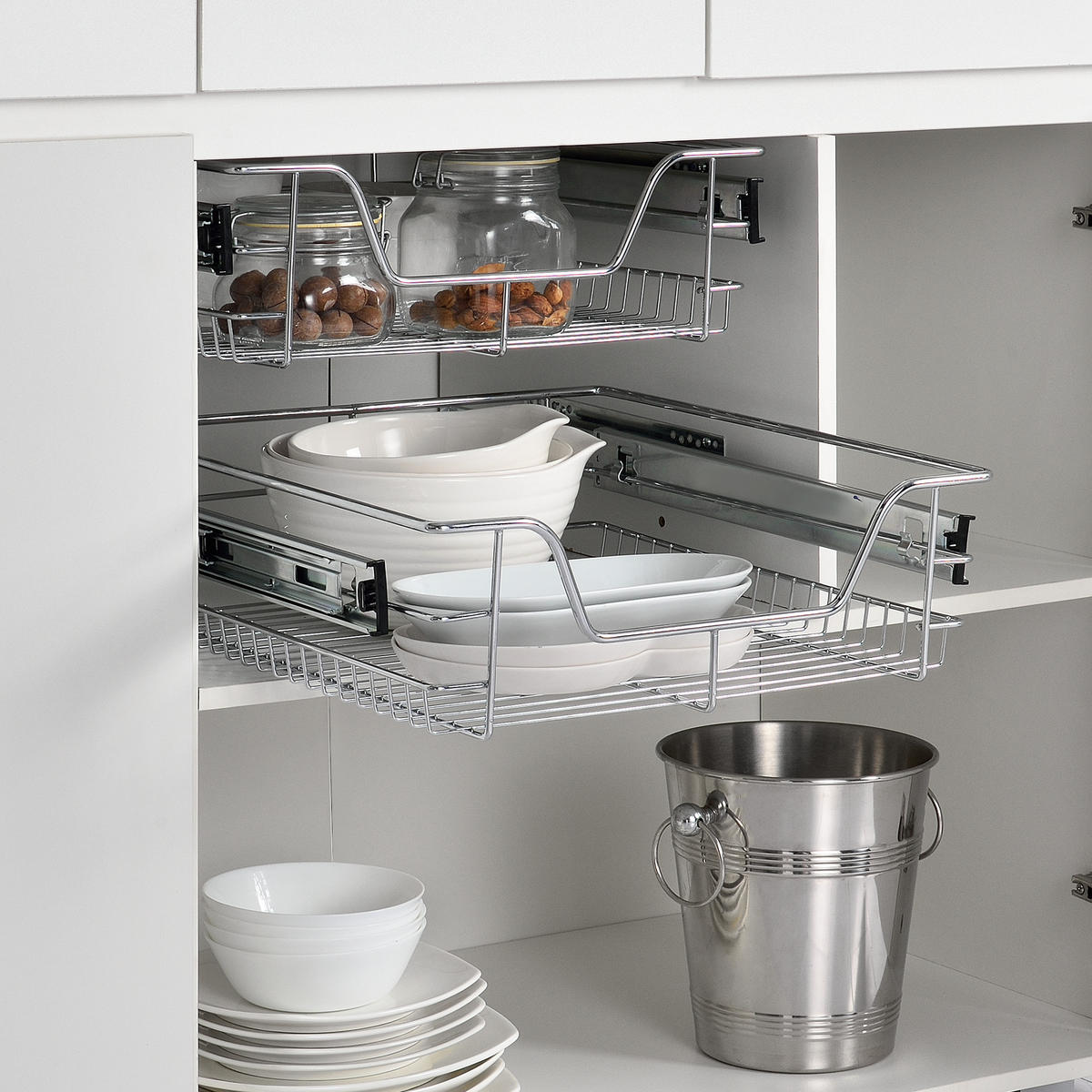 TELESKOPSCHUBLADE-SET 2 TLG. Doustelle - Silberfarben, Metall (44/14/47cm) - [en.casa]